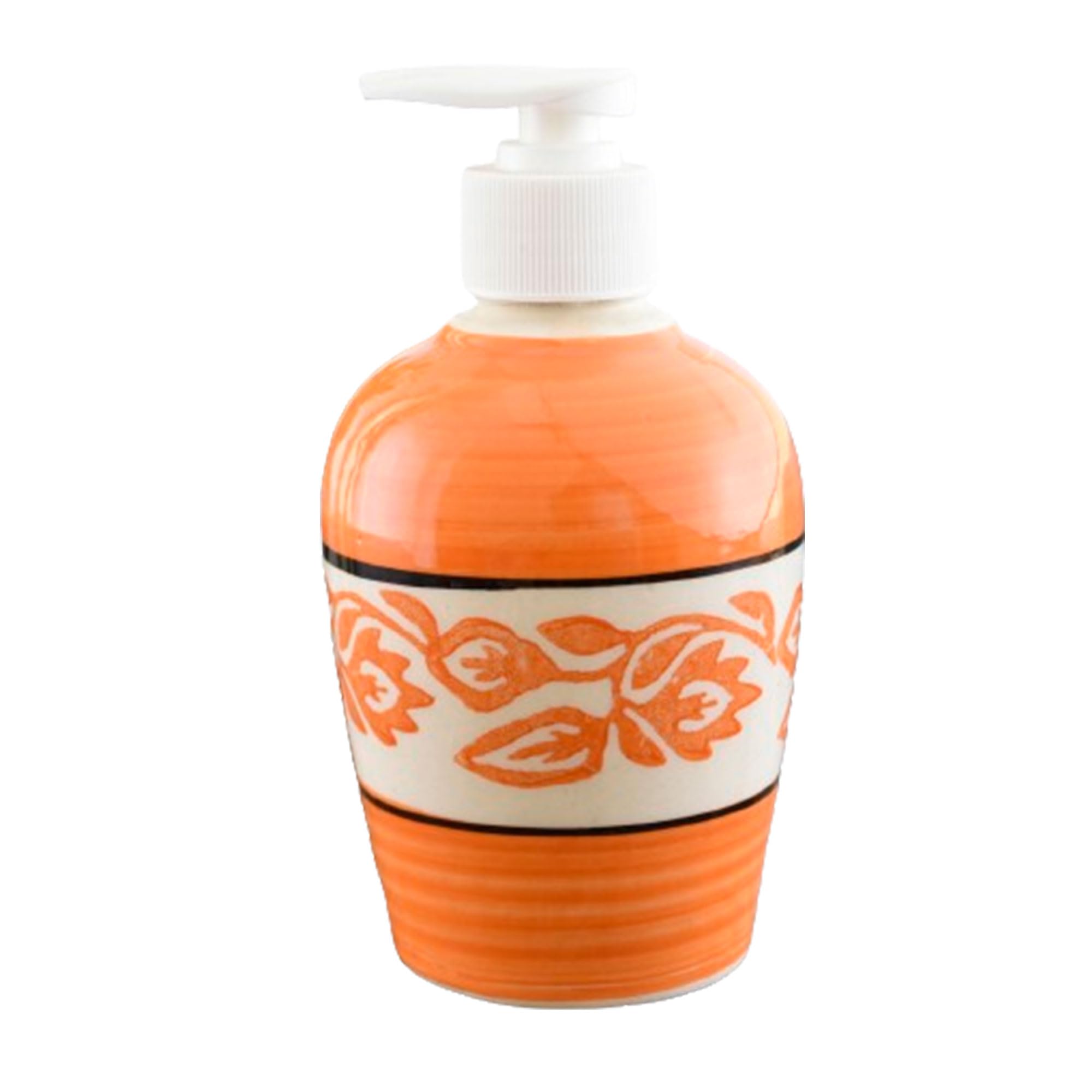 KunhaR Ceramic Long-Lasting Liquid Handwash Soap Dispenser for Bathroom | Handwash Bottle for Kitchen | Soap Dispenser for Wash Basin | Bathroom Accessories | 300 ml, Orange Vine, 2 Pieces
