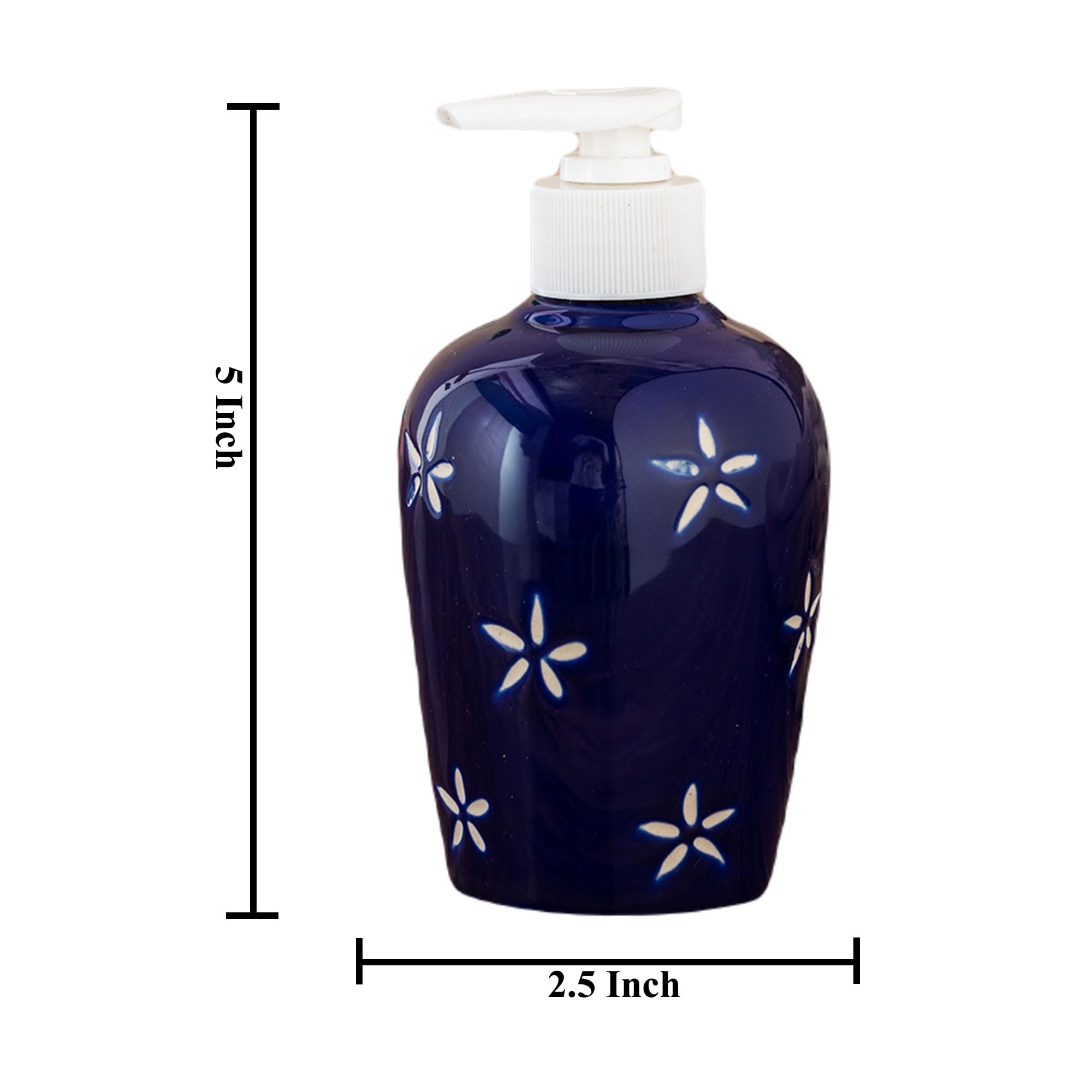 KunhaR Ceramic Long-Lasting Liquid Handwash Soap Dispenser for Bathroom | Handwash Bottle for Kitchen | Soap Dispenser for Wash Basin | Bathroom Accessories | 300 ml, Blue Star, 2 Pieces