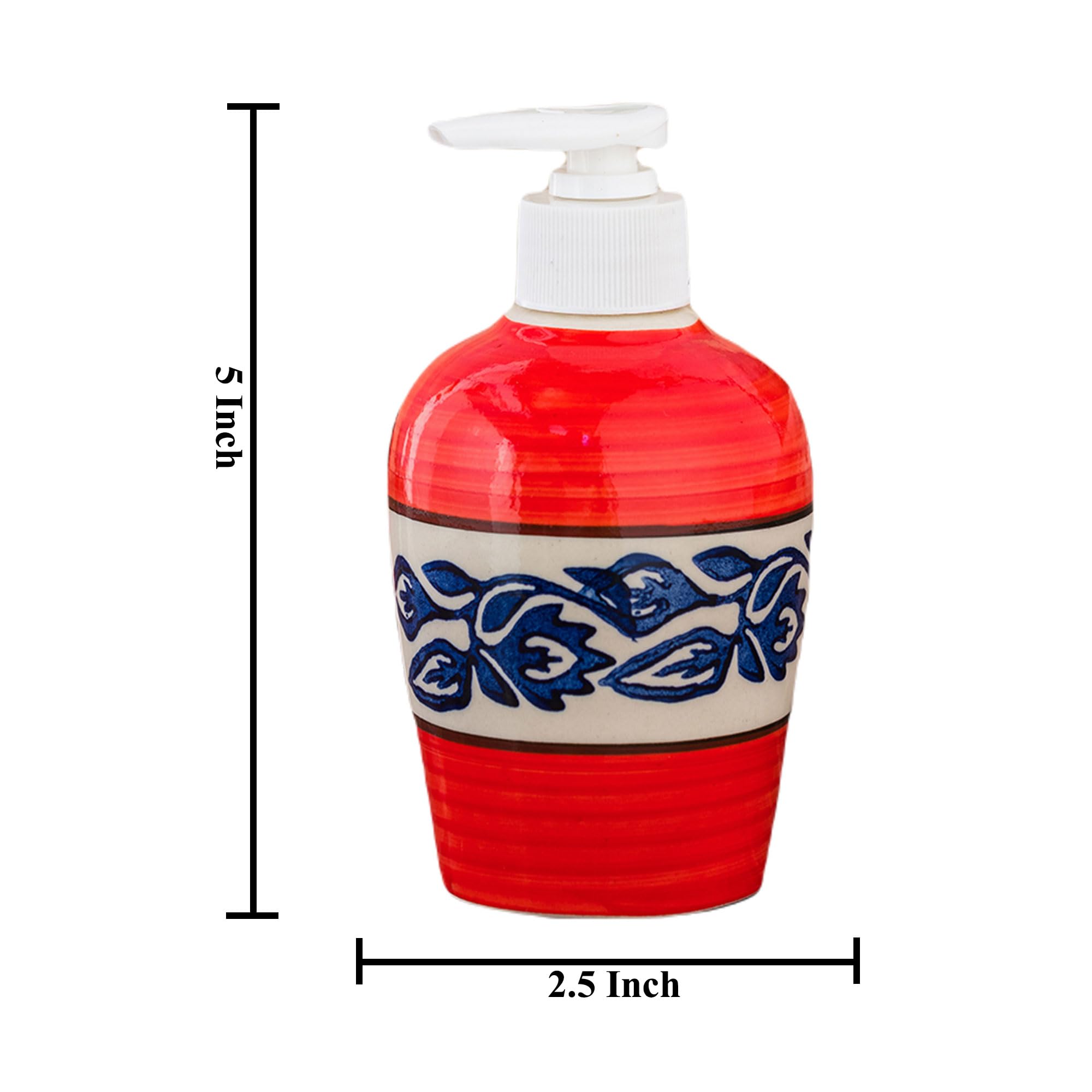 KunhaR Ceramic Long-Lasting Liquid Handwash Soap Dispenser for Bathroom | Handwash Bottle for Kitchen | Soap Dispenser for Wash Basin | Bathroom Accessories | 300 ml, Red Blue Vine, 2 Pieces