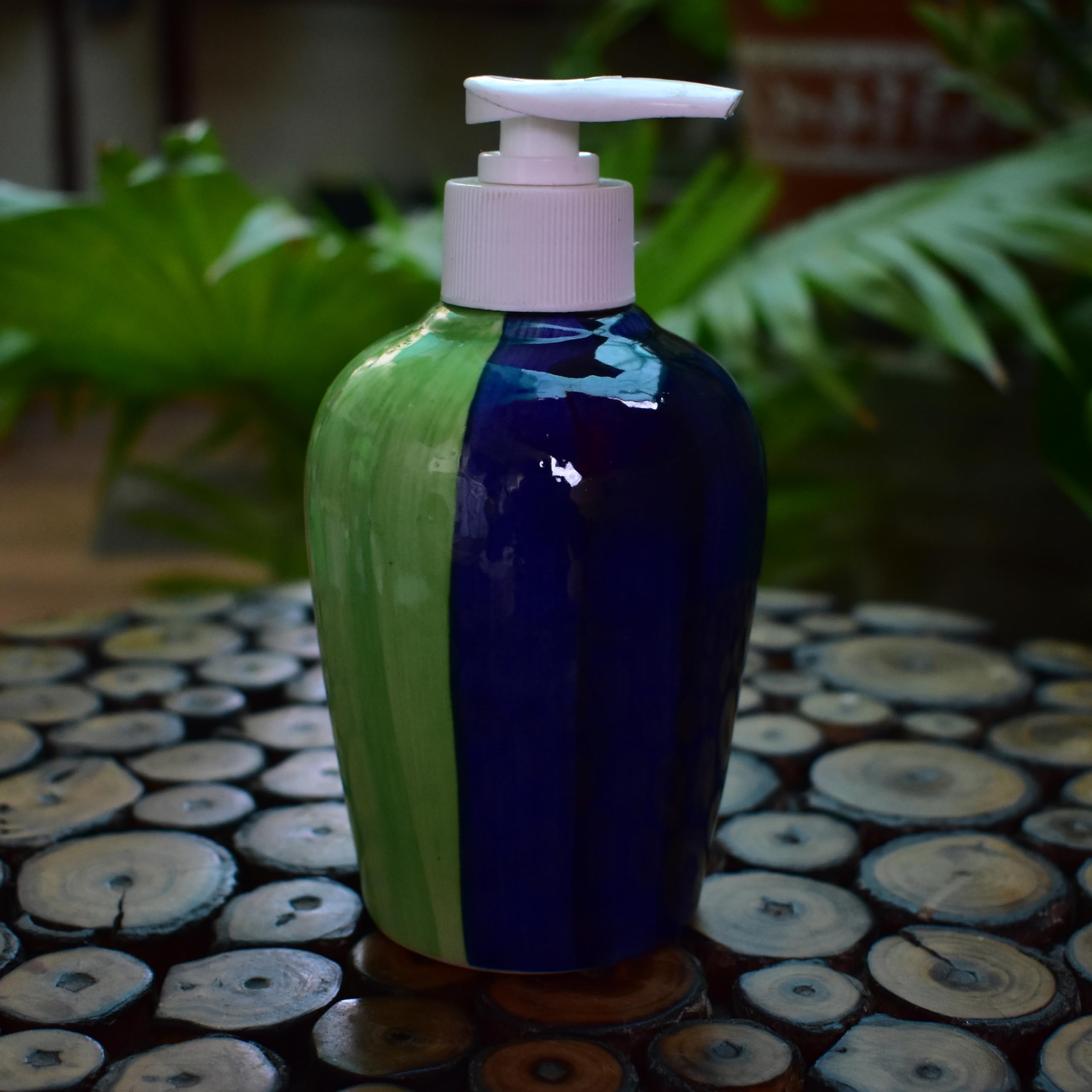 KunhaR Ceramic Long-Lasting Liquid Handwash Soap Dispenser for Bathroom | Handwash Bottle for Kitchen | Soap Dispenser for Wash Basin | Bathroom Accessories | 300 ml, Light Moss Green, 2 Pieces