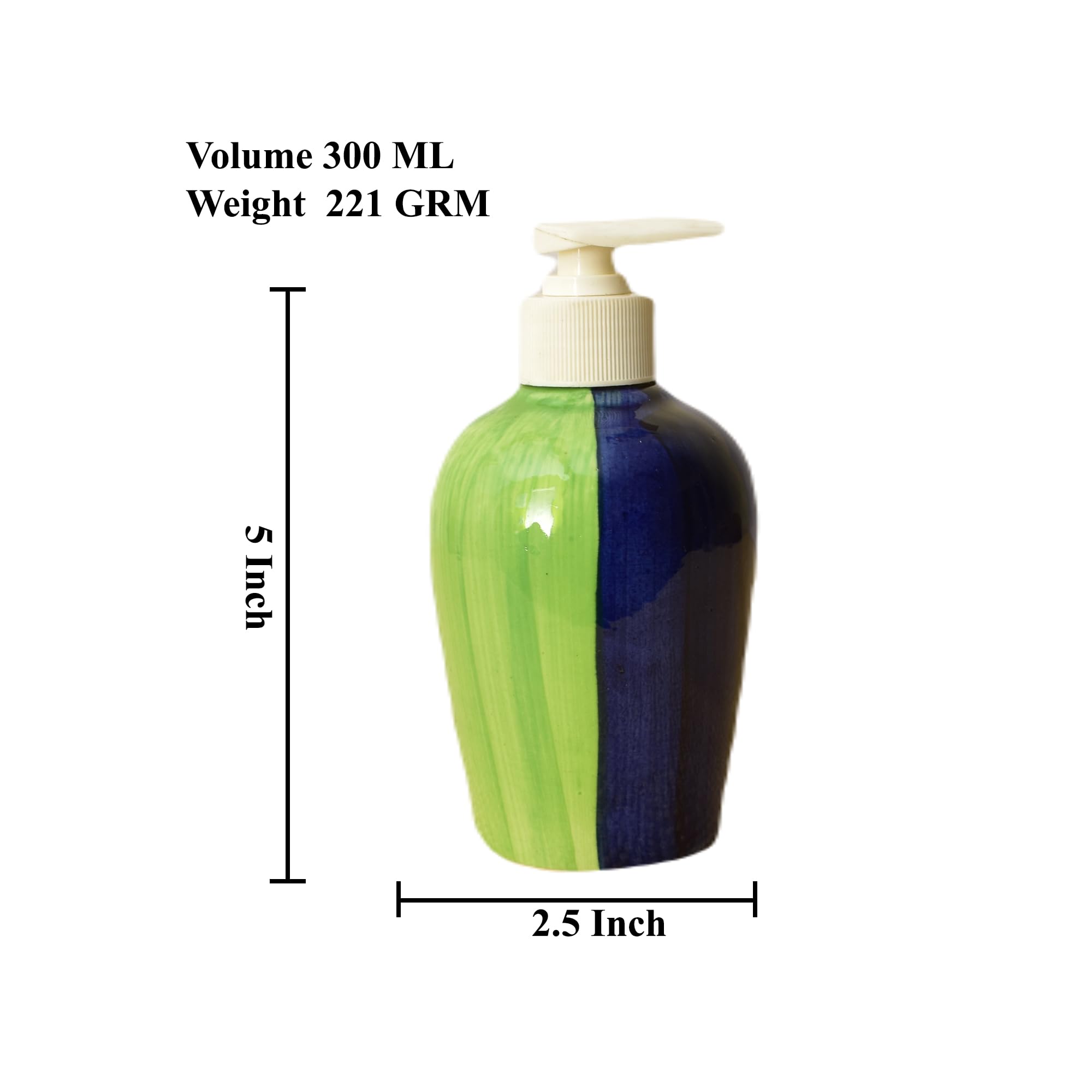 KunhaR Ceramic Long-Lasting Liquid Handwash Soap Dispenser for Bathroom | Handwash Bottle for Kitchen | Soap Dispenser for Wash Basin | Bathroom Accessories | 300 ml, Light Moss Green, 2 Pieces