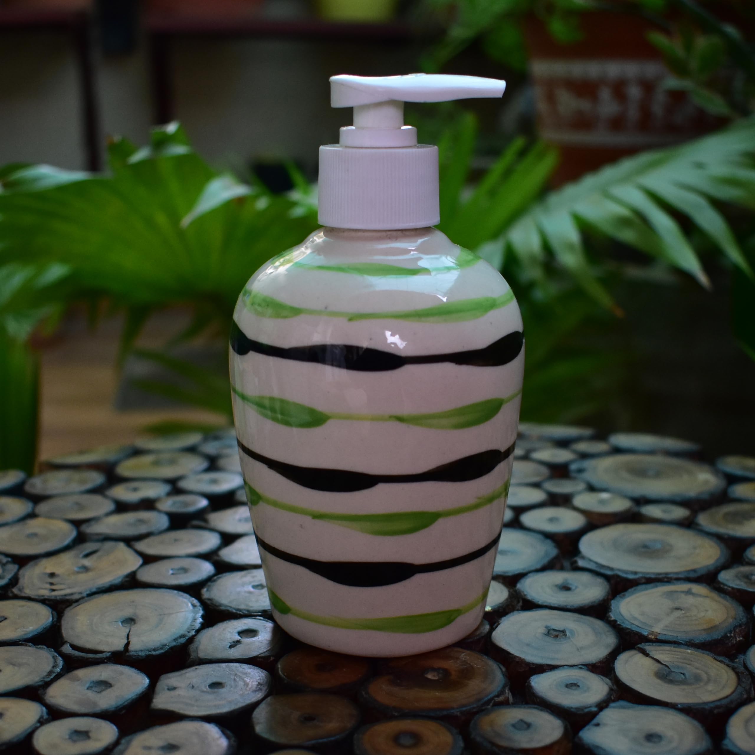 KunhaR Ceramic Long-Lasting Liquid Handwash Soap Dispenser for Bathroom | Handwash Bottle for Kitchen | Soap Dispenser for Wash Basin | Bathroom Accessories | 300 ml, Green Peas, 2 Pieces