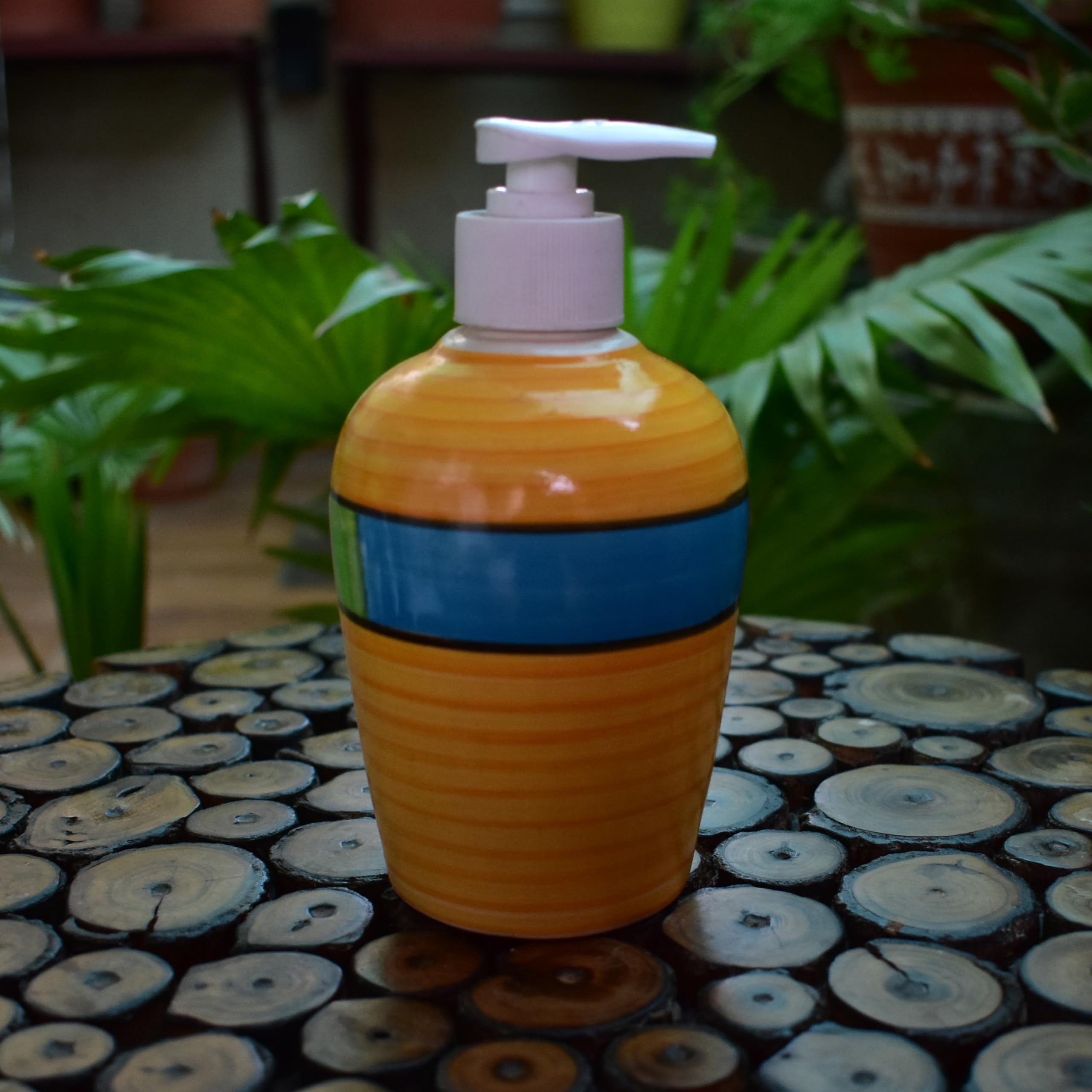 KunhaR Ceramic Long-Lasting Liquid Handwash Soap Dispenser for Bathroom | Handwash Bottle for Kitchen | Soap Dispenser for Wash Basin | Bathroom Accessories | 300 ml, Yellow Blue Green, 2 Pieces