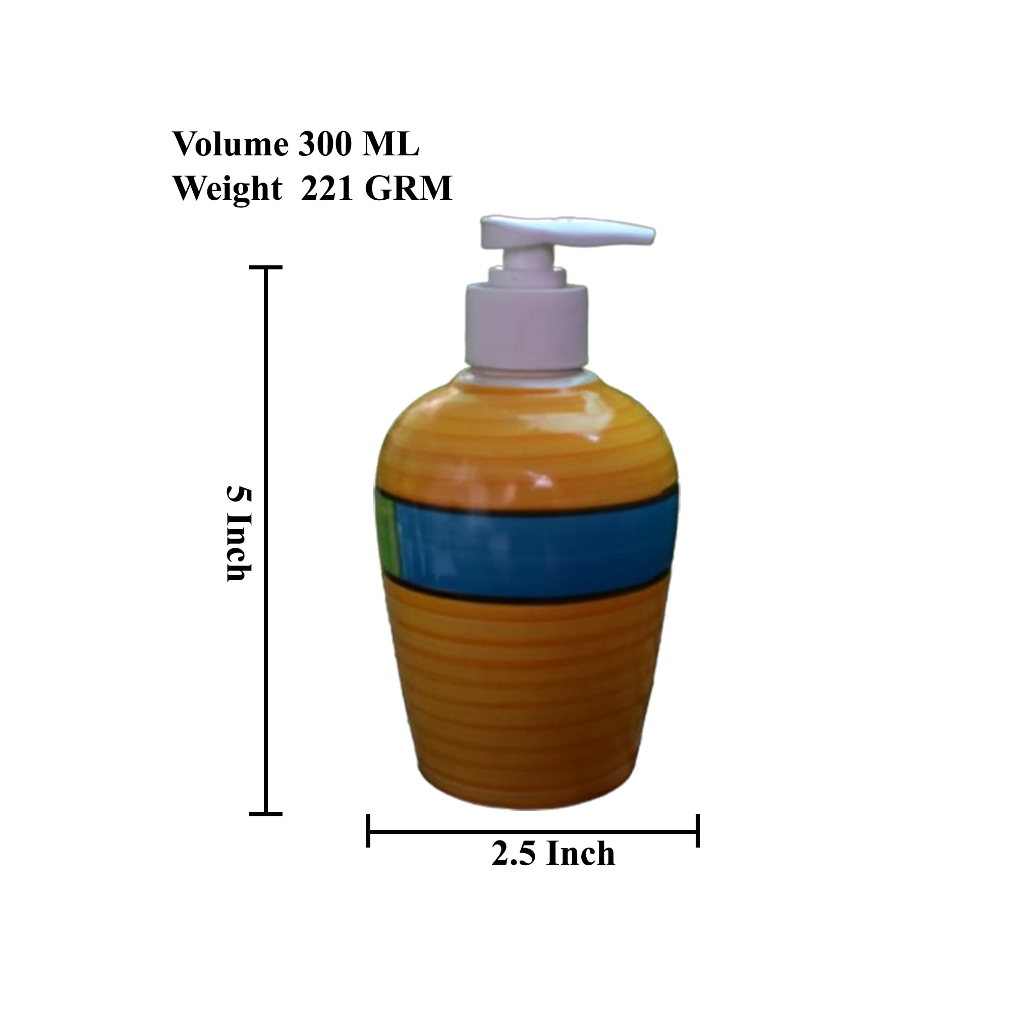 KunhaR Ceramic Long-Lasting Liquid Handwash Soap Dispenser for Bathroom | Handwash Bottle for Kitchen | Soap Dispenser for Wash Basin | Bathroom Accessories | 300 ml, Yellow Blue Green, 2 Pieces