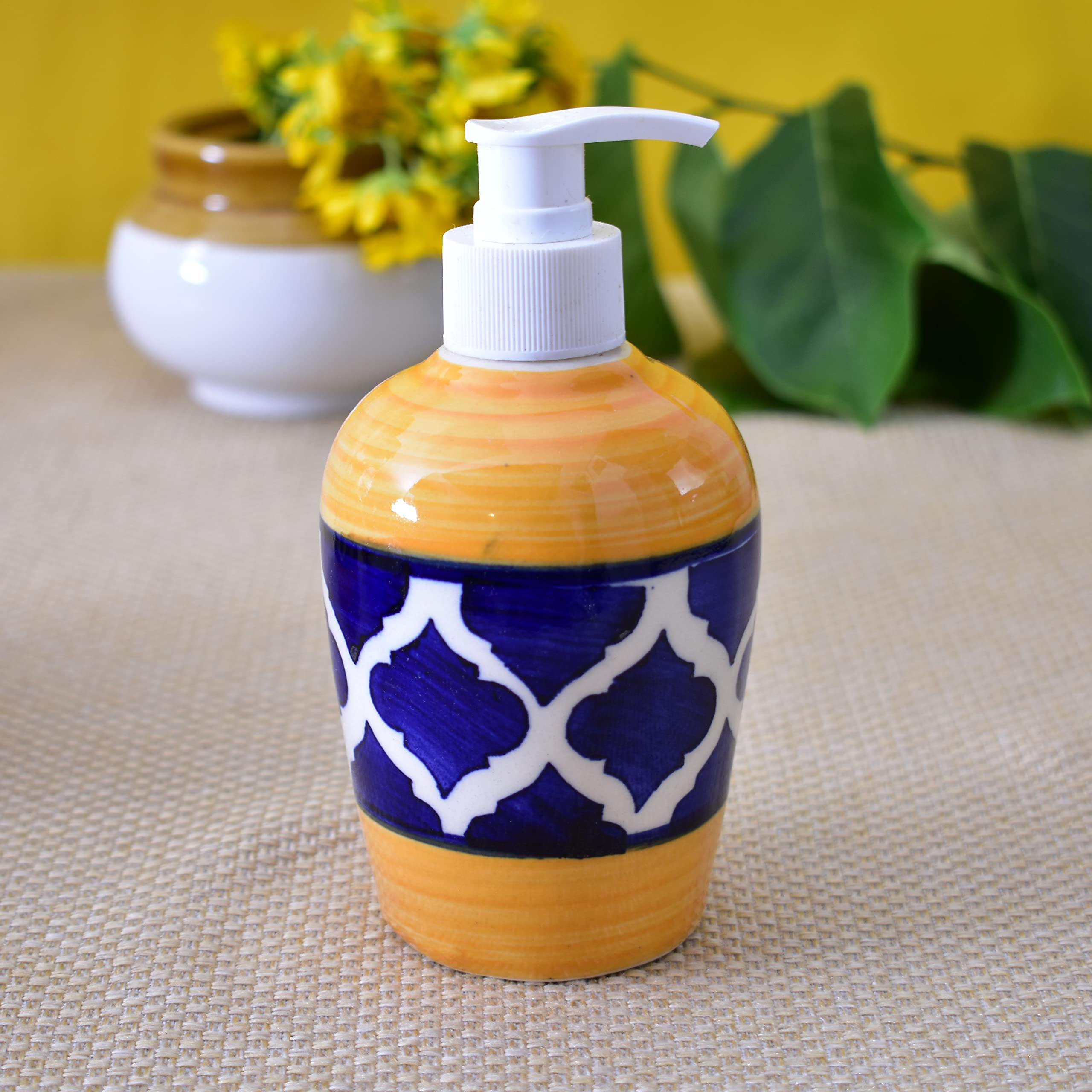 KunhaR Ceramic Liquid Soap Dispenser, 300 Ml, Yellow Blue
