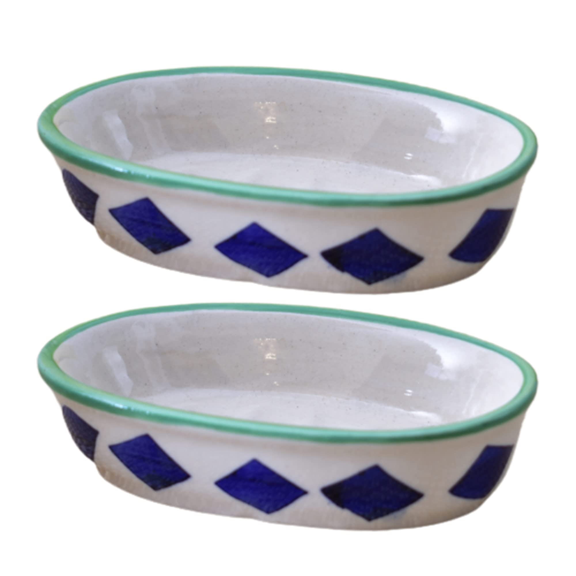KunhaR Ceramic Soap Dish Holder, Ceramic Soap Dish Tray Holder,2 Pieces, White Blue