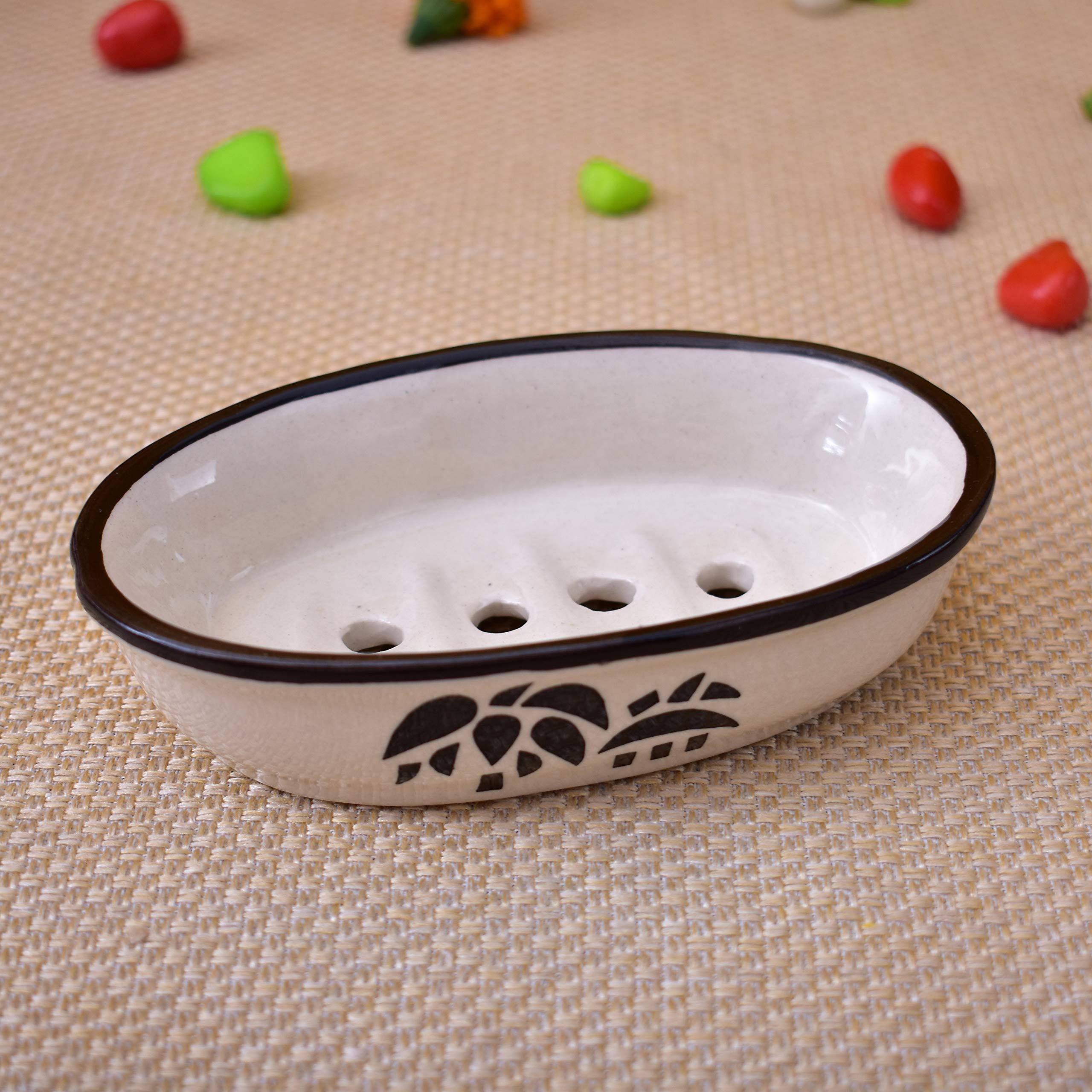 KunhaR Ceramic Soap Dish Holder, Ceramic Soap Dish Tray Holder,2 Pieces, White Tree