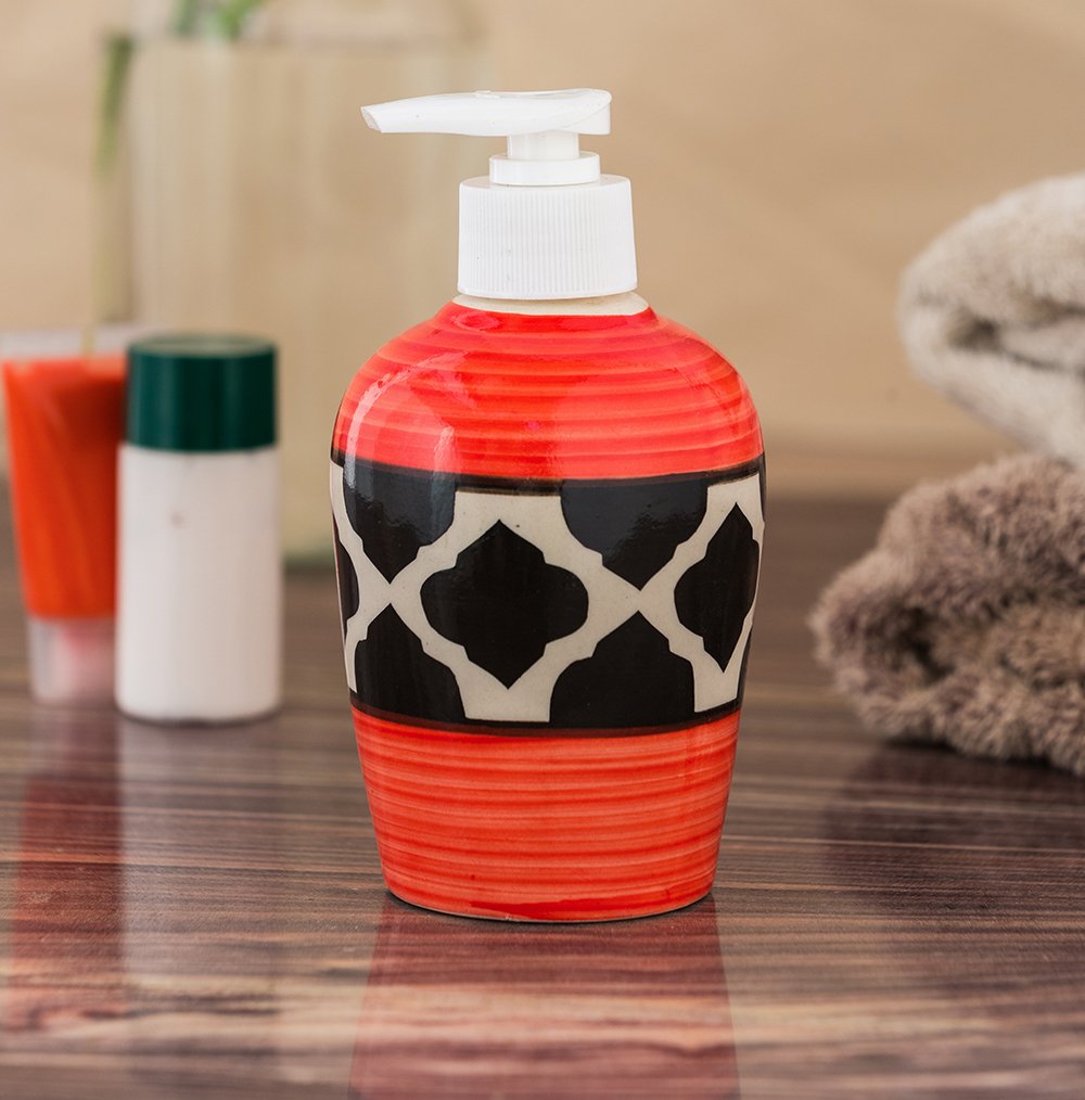 KunhaR Ceramic Liquid Soap Dispenser, 300 Ml, Red Black