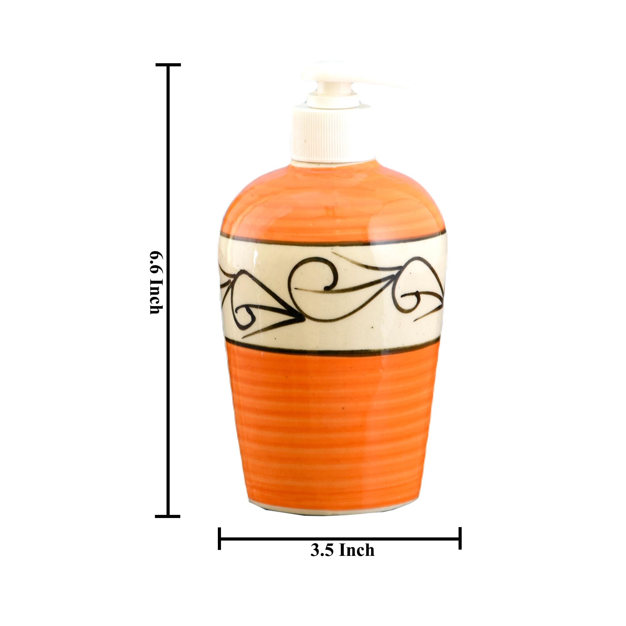 KunhaR Ceramic Long-Lasting Liquid Handwash Soap Dispenser for Bathroom | Handwash Bottle for Kitchen | Soap Dispenser for Wash Basin | Bathroom Accessories - Orange Line, 450ml