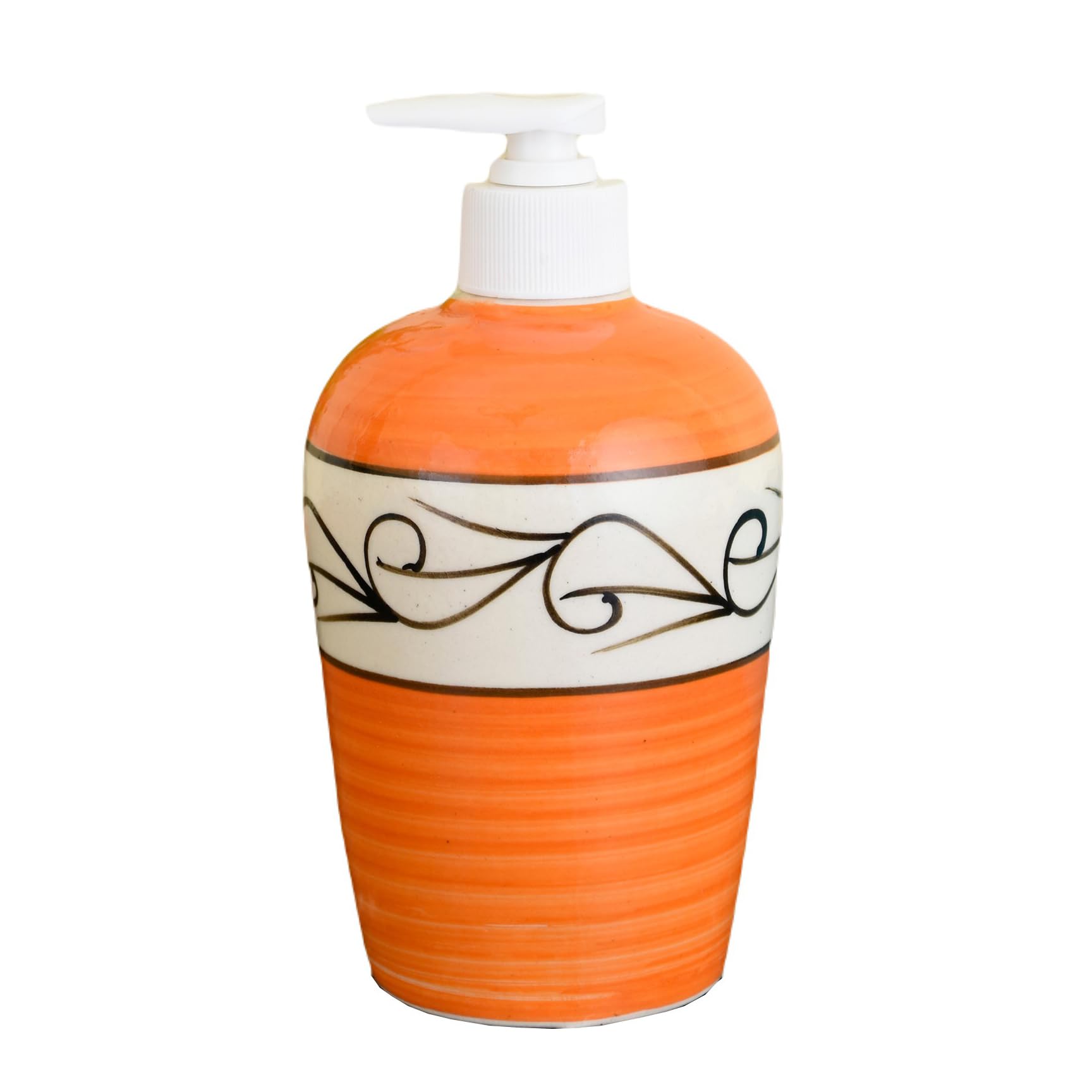 KunhaR Ceramic Long-Lasting Liquid Handwash Soap Dispenser for Bathroom | Handwash Bottle for Kitchen | Soap Dispenser for Wash Basin | Bathroom Accessories - Orange Line, 450ml