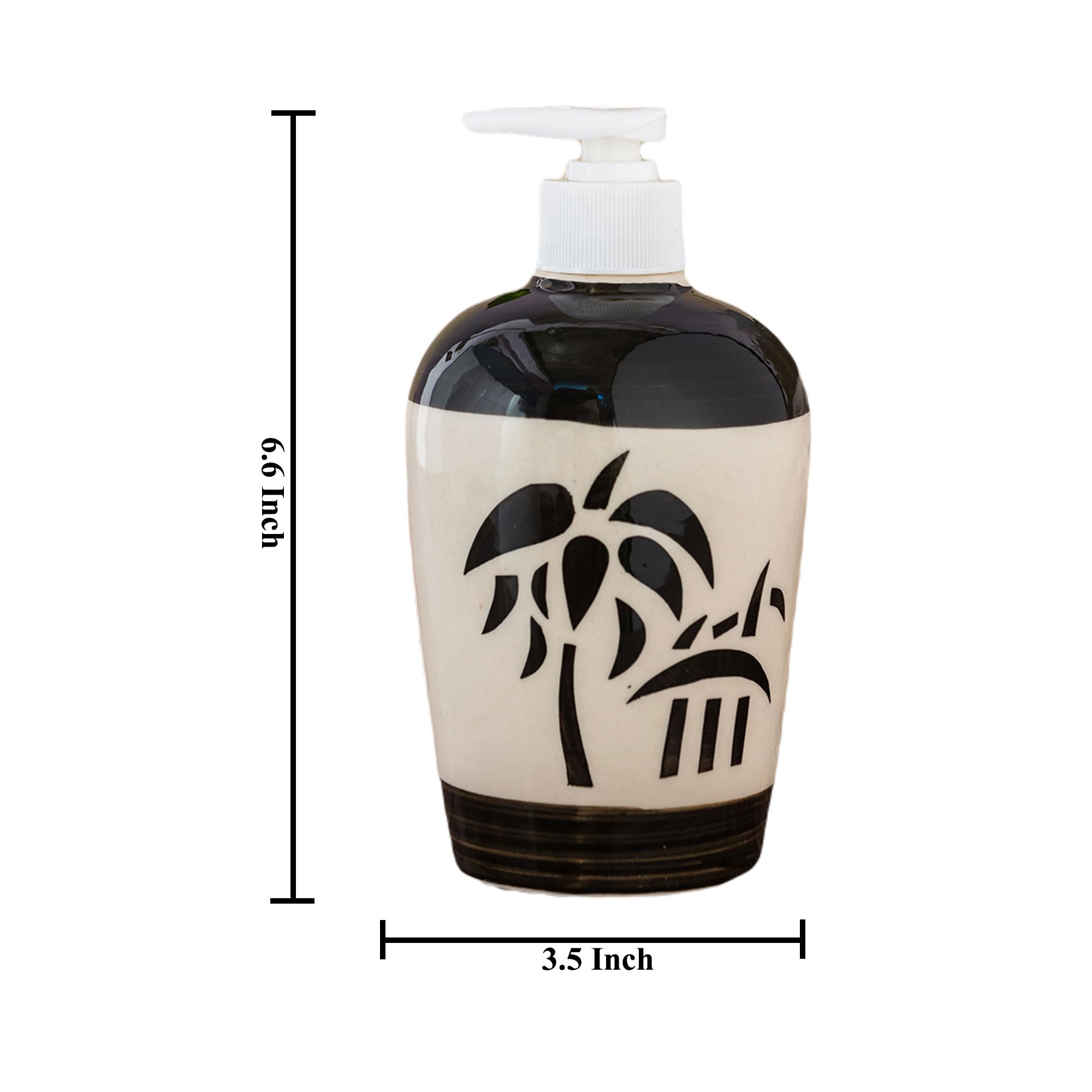 KunhaR Ceramic Liquid Soap Dispenser, Handwash Dispenser - Black Palm Leaf, 450ml