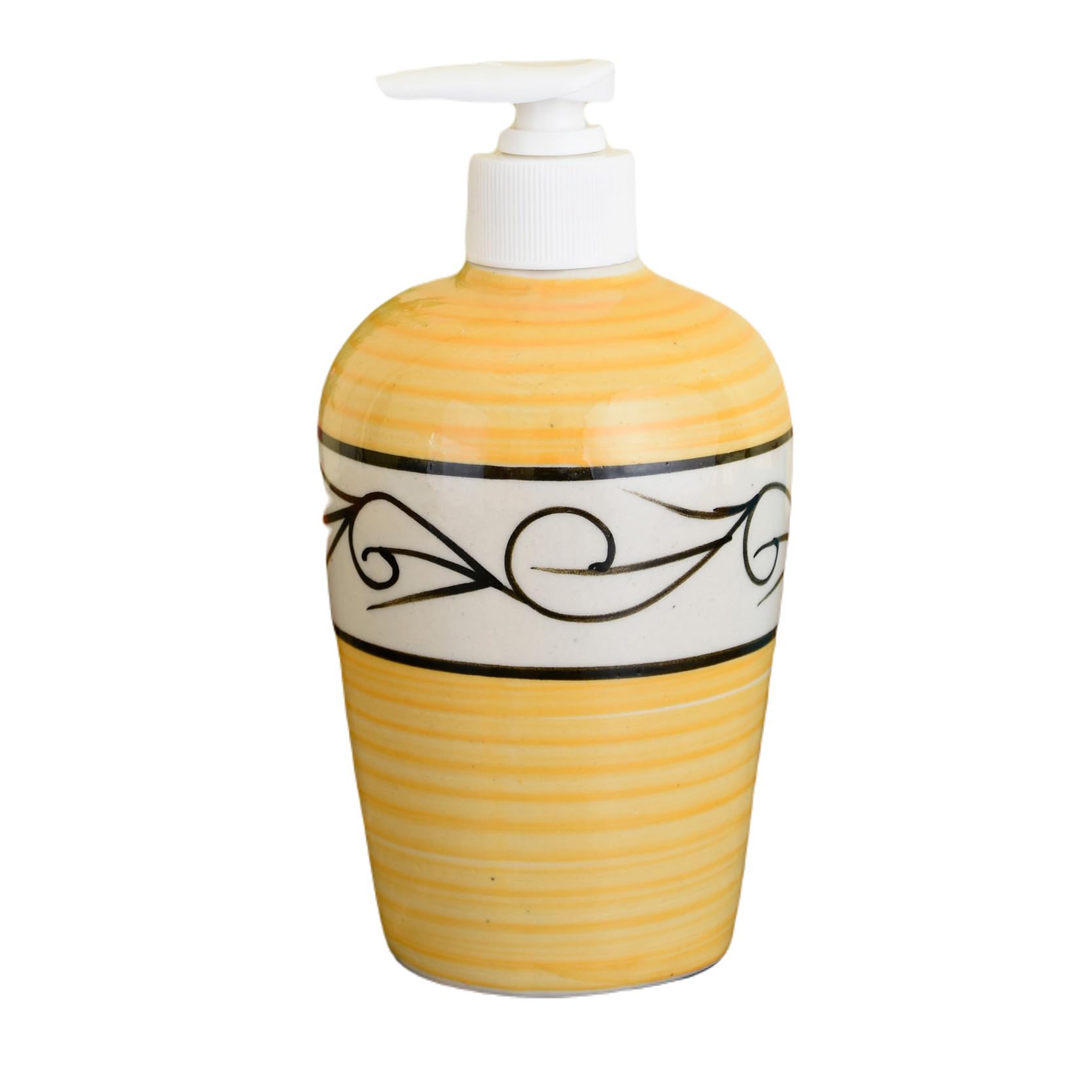 KunhaR Ceramic Liquid Soap Dispenser - Yellow Line, 450ml, 2 Pieces