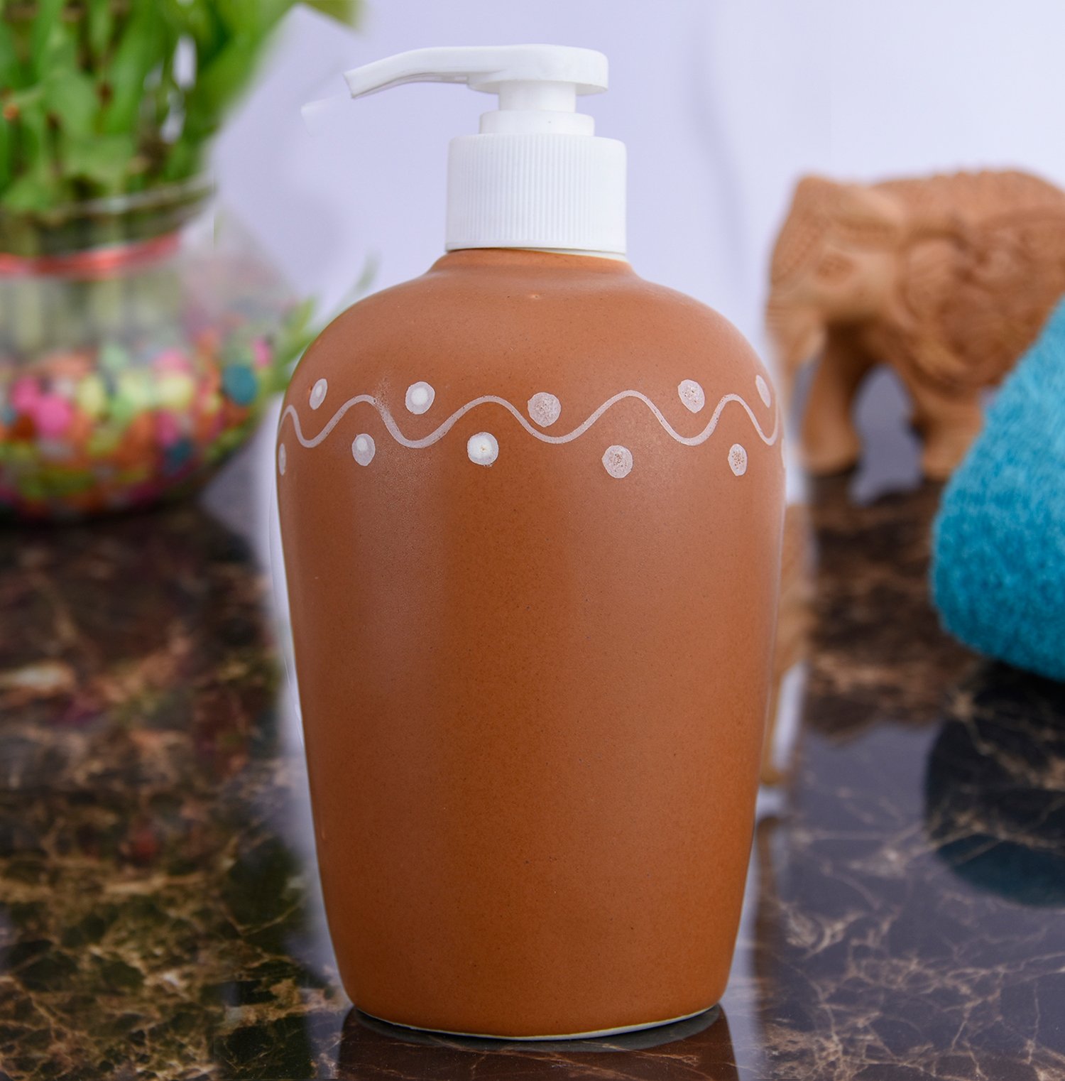 KunhaR Ceramic Liquid Soap Dispenser - Terracotta, 450ml, 2 Pieces