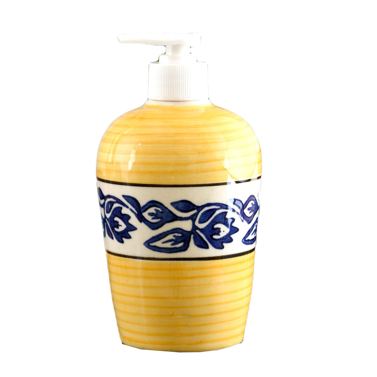 KunhaR Ceramic Liquid Soap Dispenser - Yellow Blue Vine, 450ml, 2 Pieces