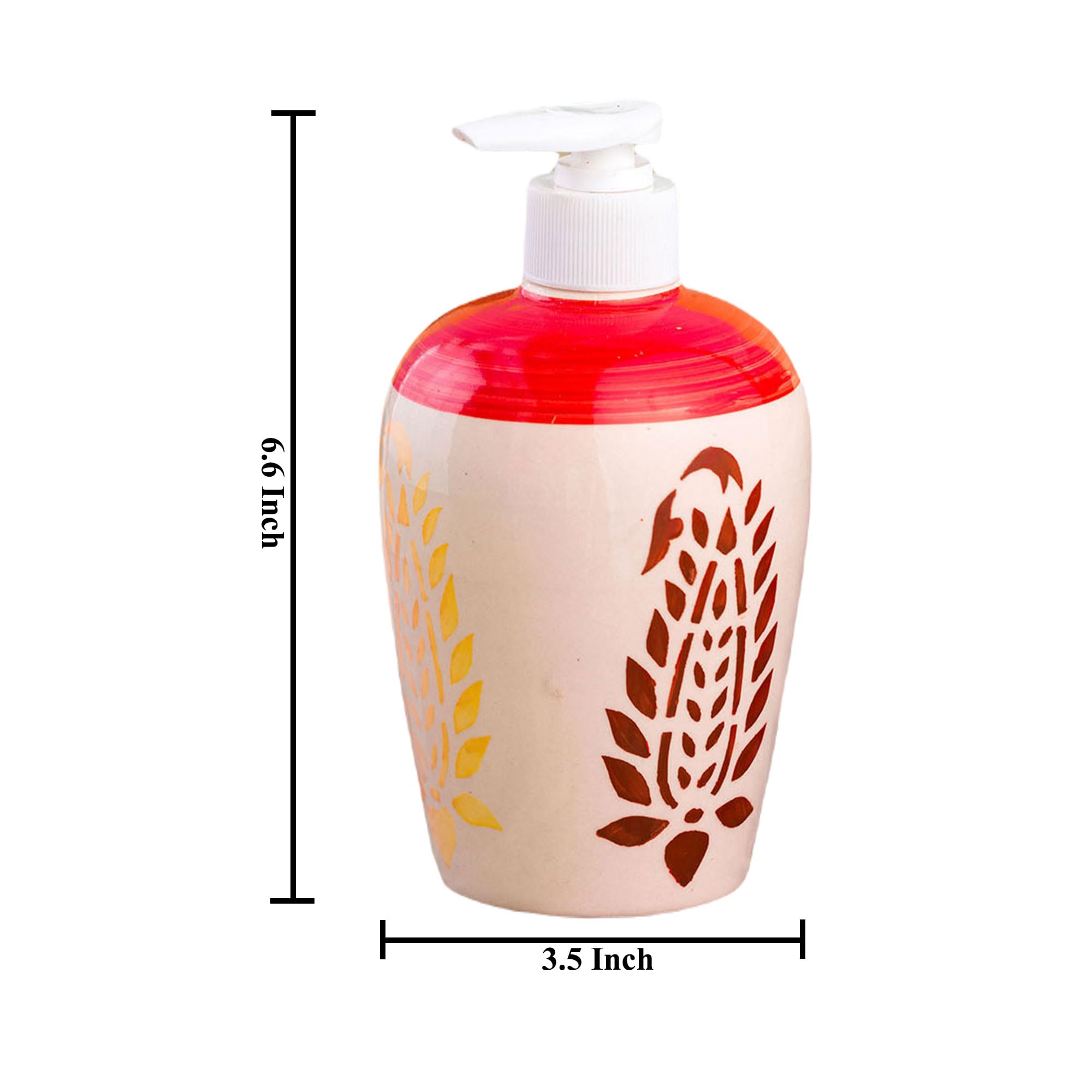 KunhaR Ceramic Liquid Soap Dispenser - Red White Leaf, 450ml, 2 Pieces