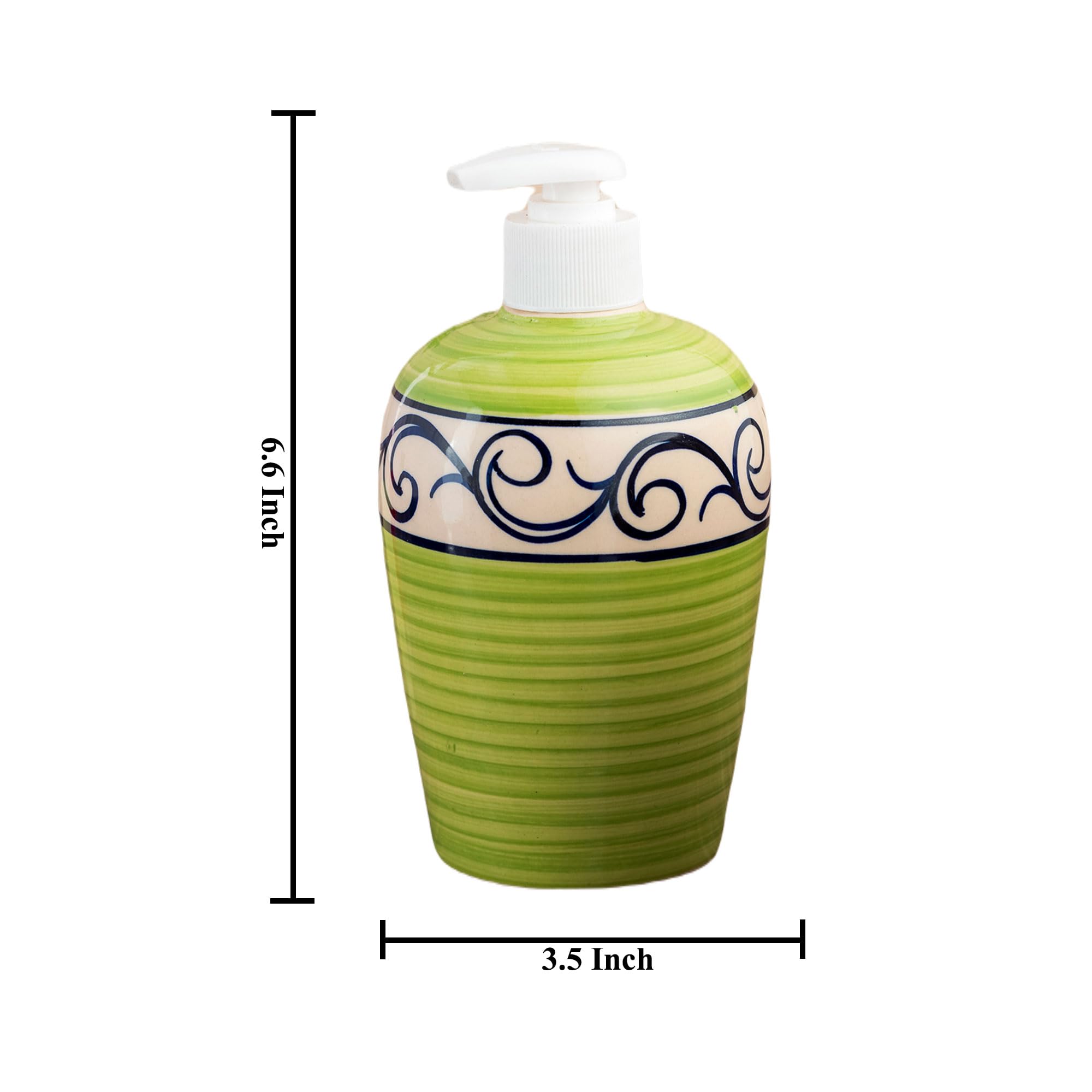 KunhaR Ceramic Liquid Soap Dispenser - Green Line, 450ml, 2 Pieces
