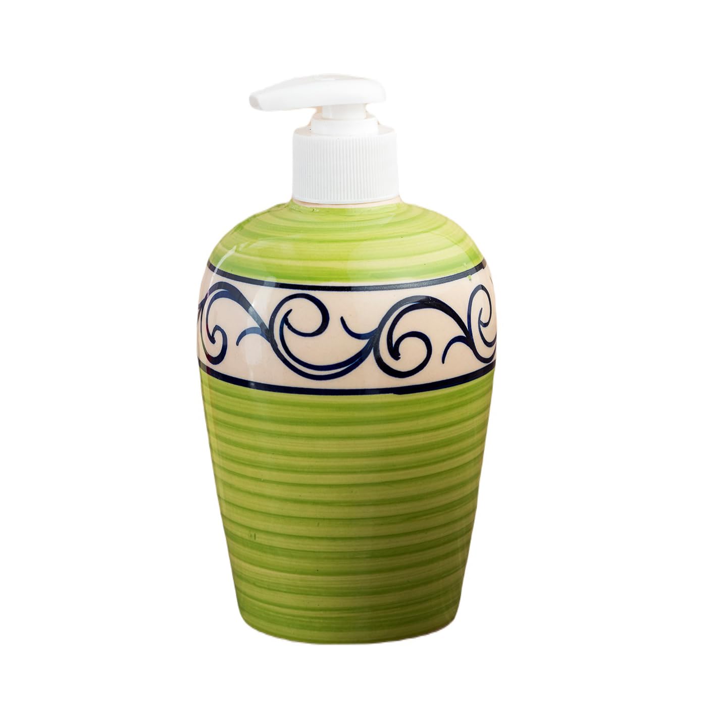 KunhaR Ceramic Liquid Soap Dispenser - Green Line, 450ml, 2 Pieces