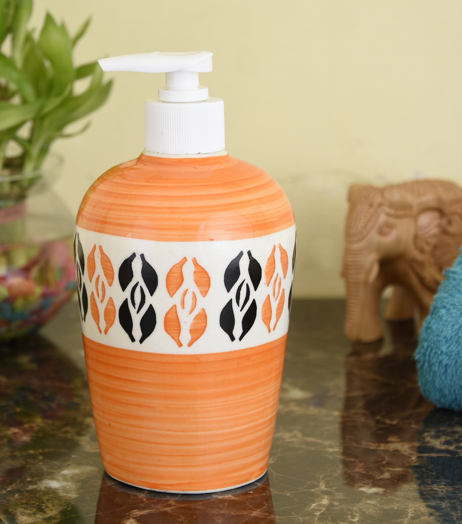 KunhaR Ceramic Liquid Soap Dispenser, Handwash Dispenser - Orange, 450ml, 2 Pieces