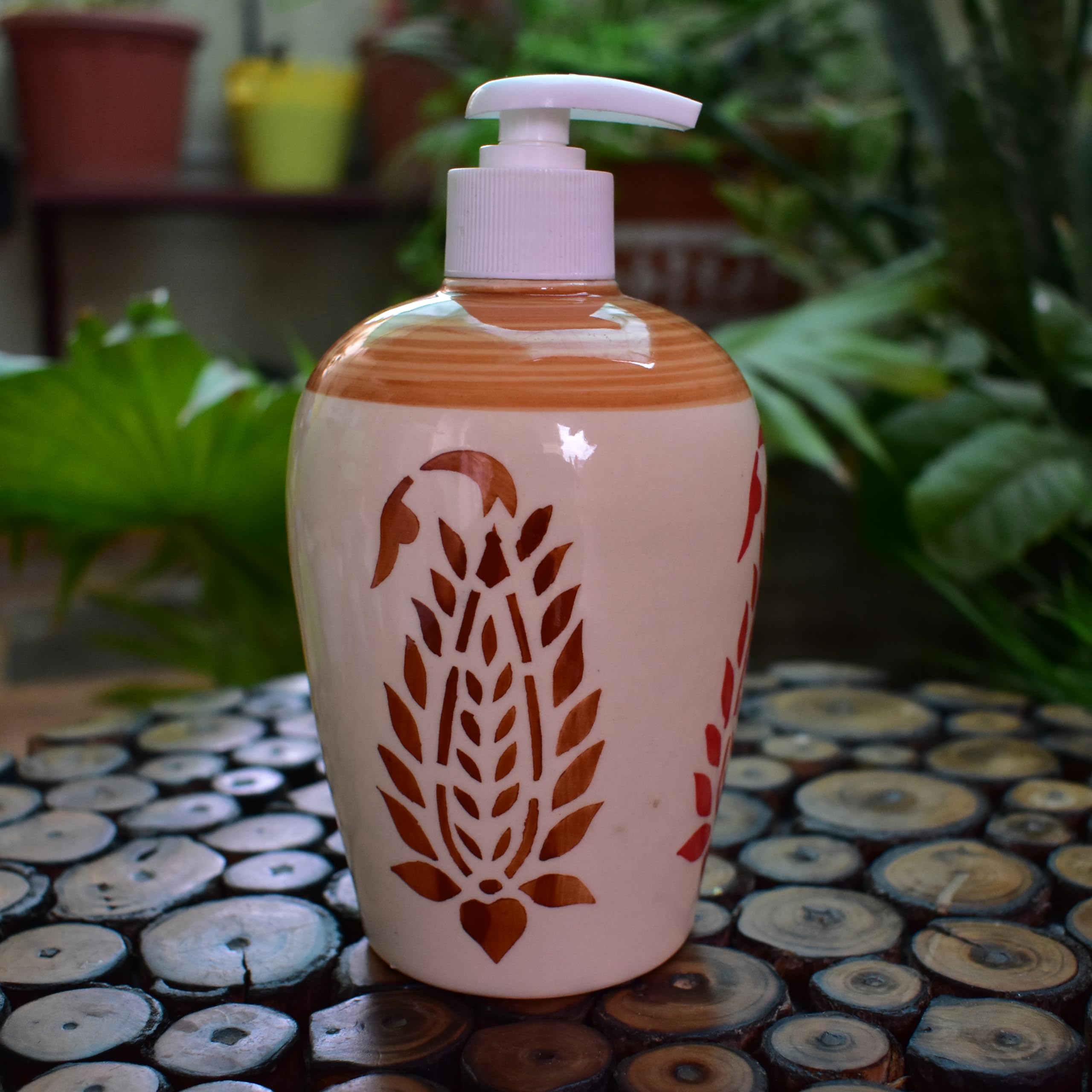 KunhaR Ceramic Long-Lasting Liquid Handwash Soap Dispenser for Bathroom | Handwash Bottle for Kitchen | Soap Dispenser for Wash Basin | Bathroom Accessories | 450 ml, 2 Pieces, Brown Rust