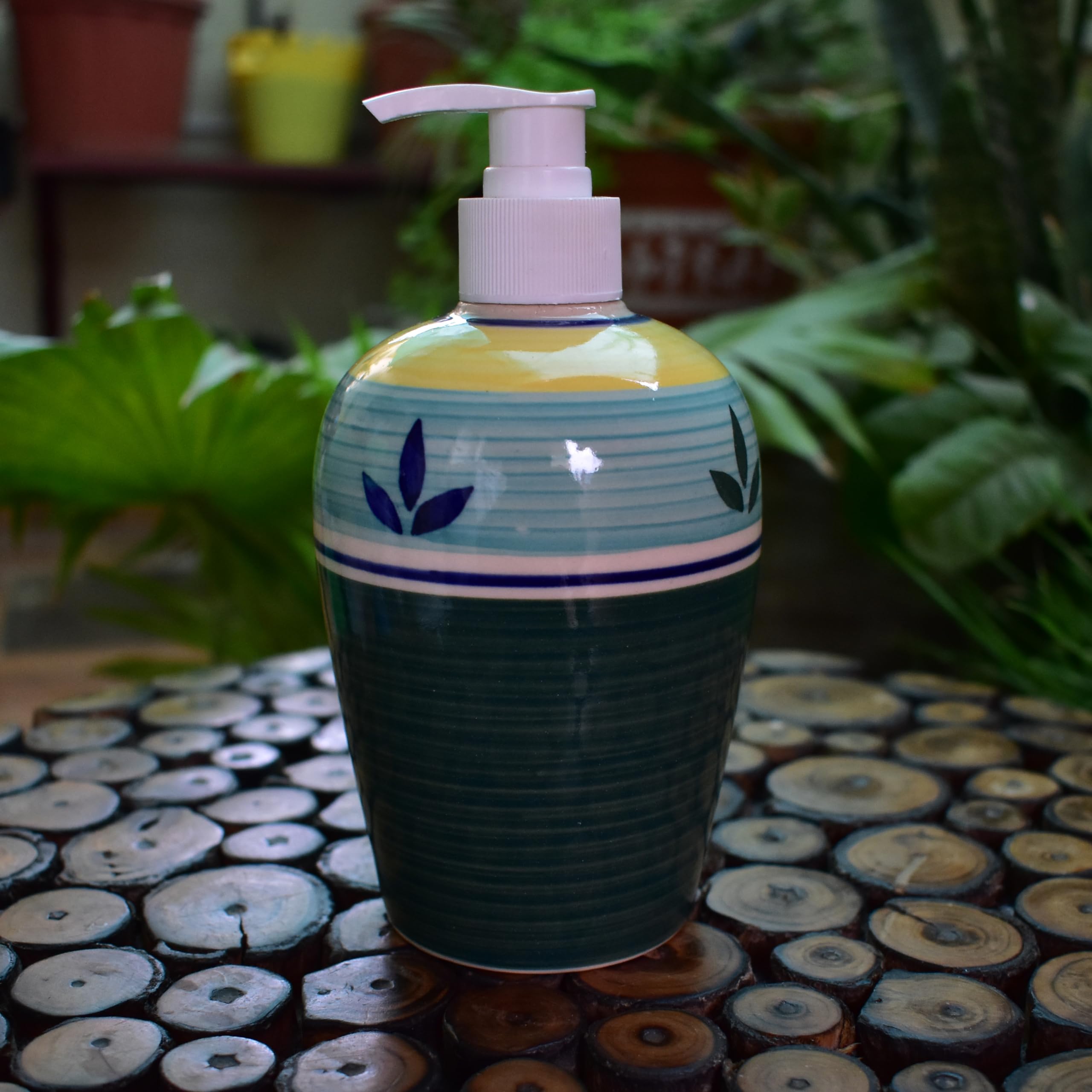 KunhaR Ceramic Long-Lasting Liquid Handwash Soap Dispenser for Bathroom | Handwash Bottle for Kitchen | Soap Dispenser for Wash Basin | Bathroom Accessories | 450 ml, 2 Pieces, Racing Green