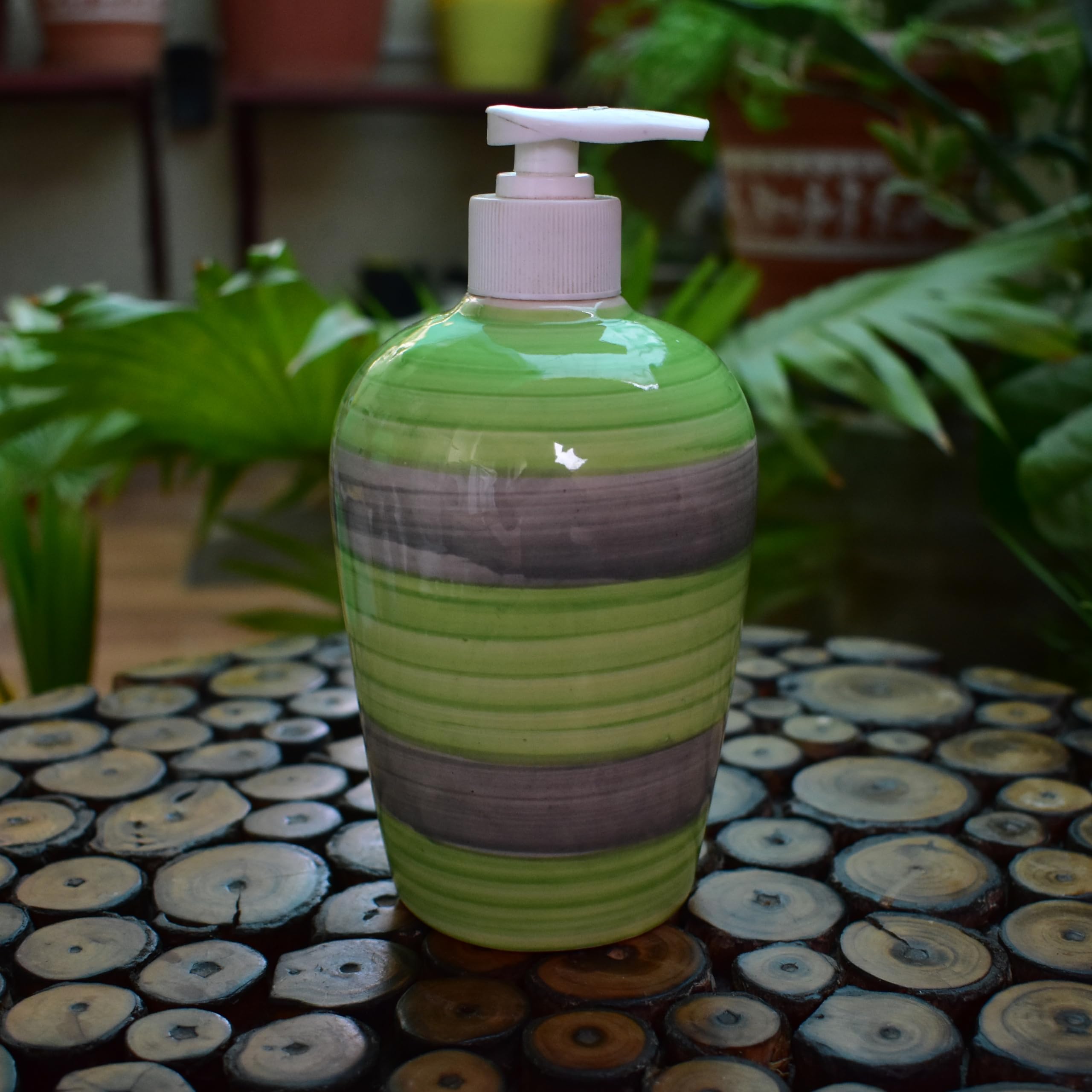 KunhaR Ceramic Long-Lasting Liquid Handwash Soap Dispenser for Bathroom | Handwash Bottle for Kitchen | Soap Dispenser for Wash Basin | Bathroom Accessories | 450 ml, 2 Pieces, Muddy Green