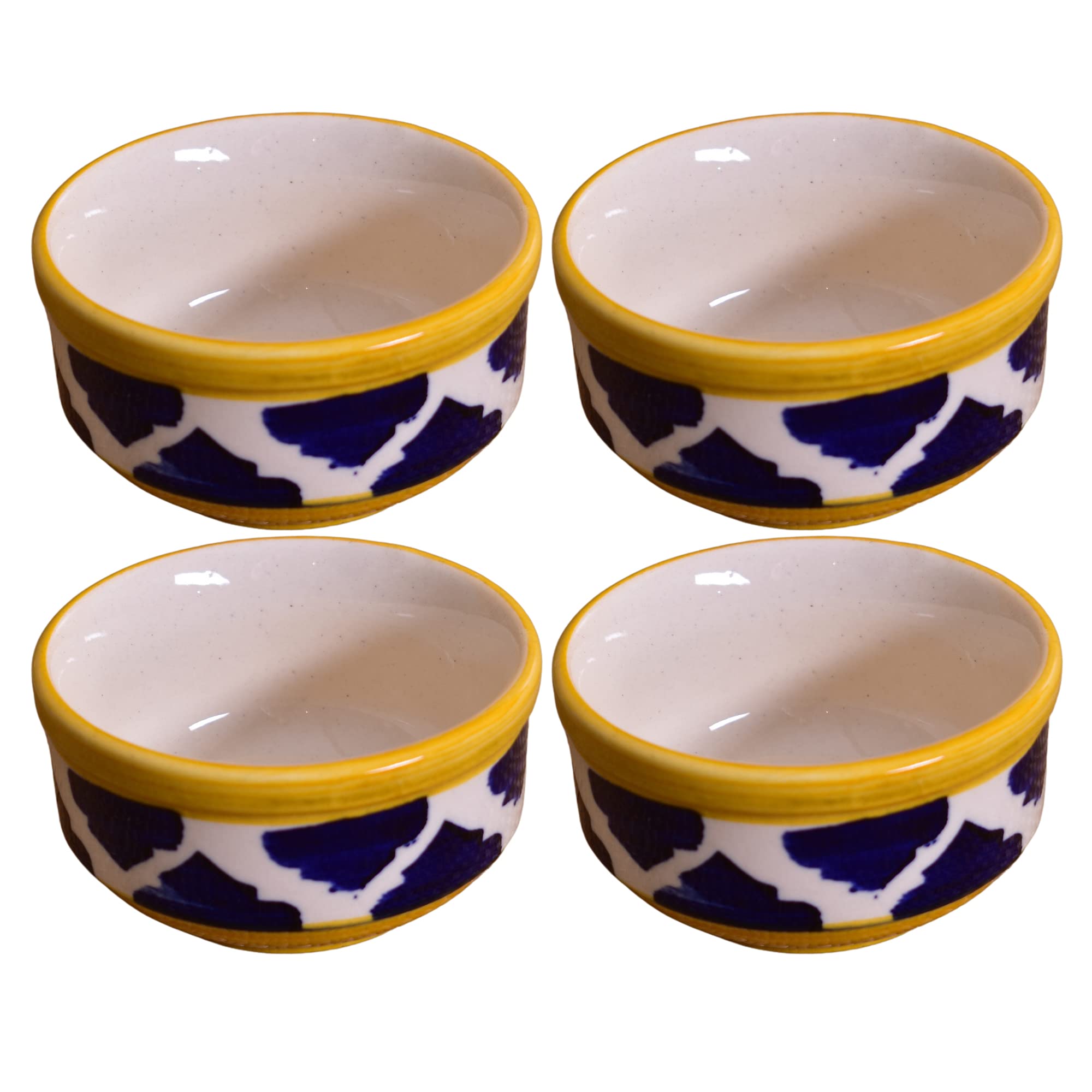 Kunhar Ceramic Sauce Holder - 100 ML, 4 Pieces, Yellow Blue
