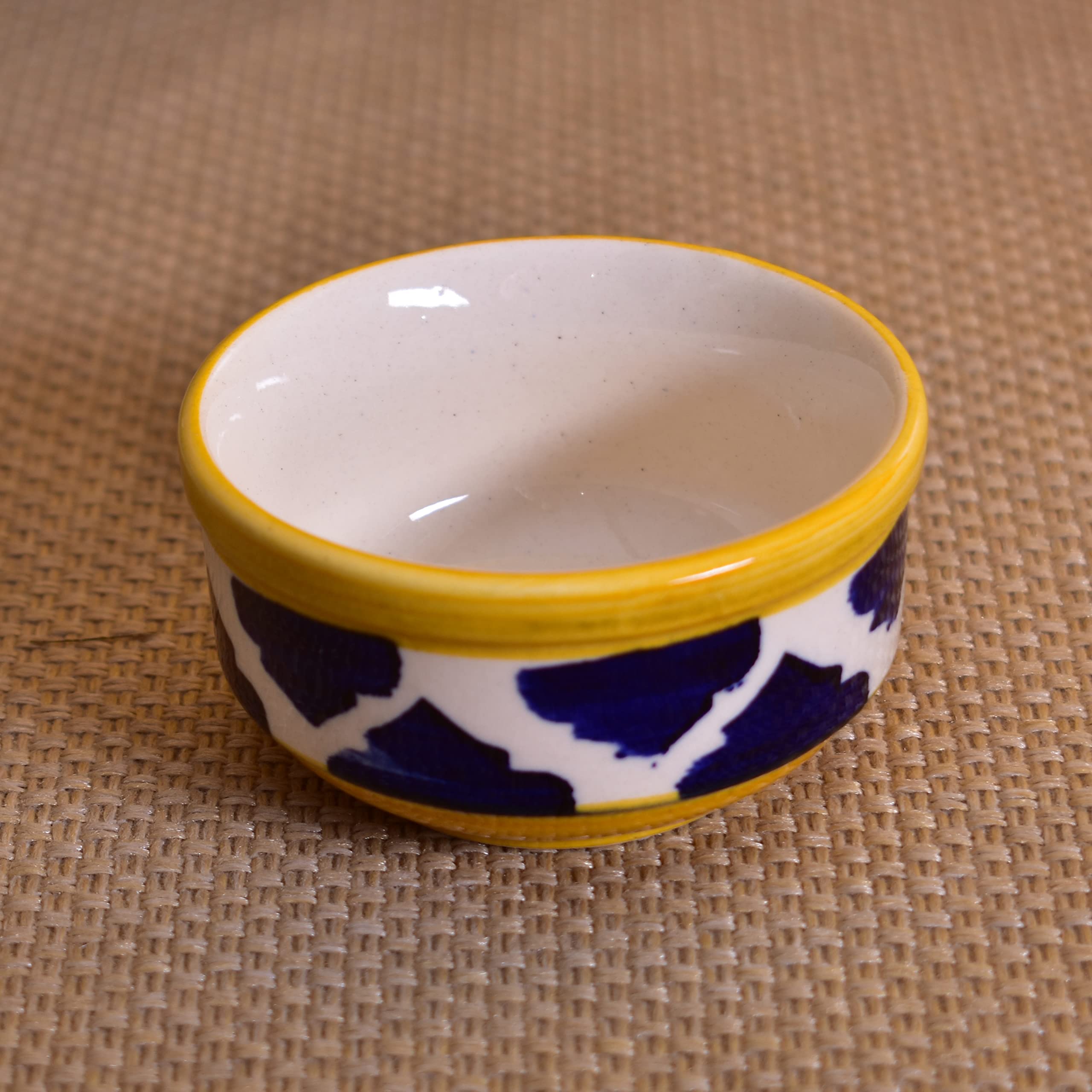 Kunhar Ceramic Sauce Holder - 100 ML, 4 Pieces, Yellow Blue