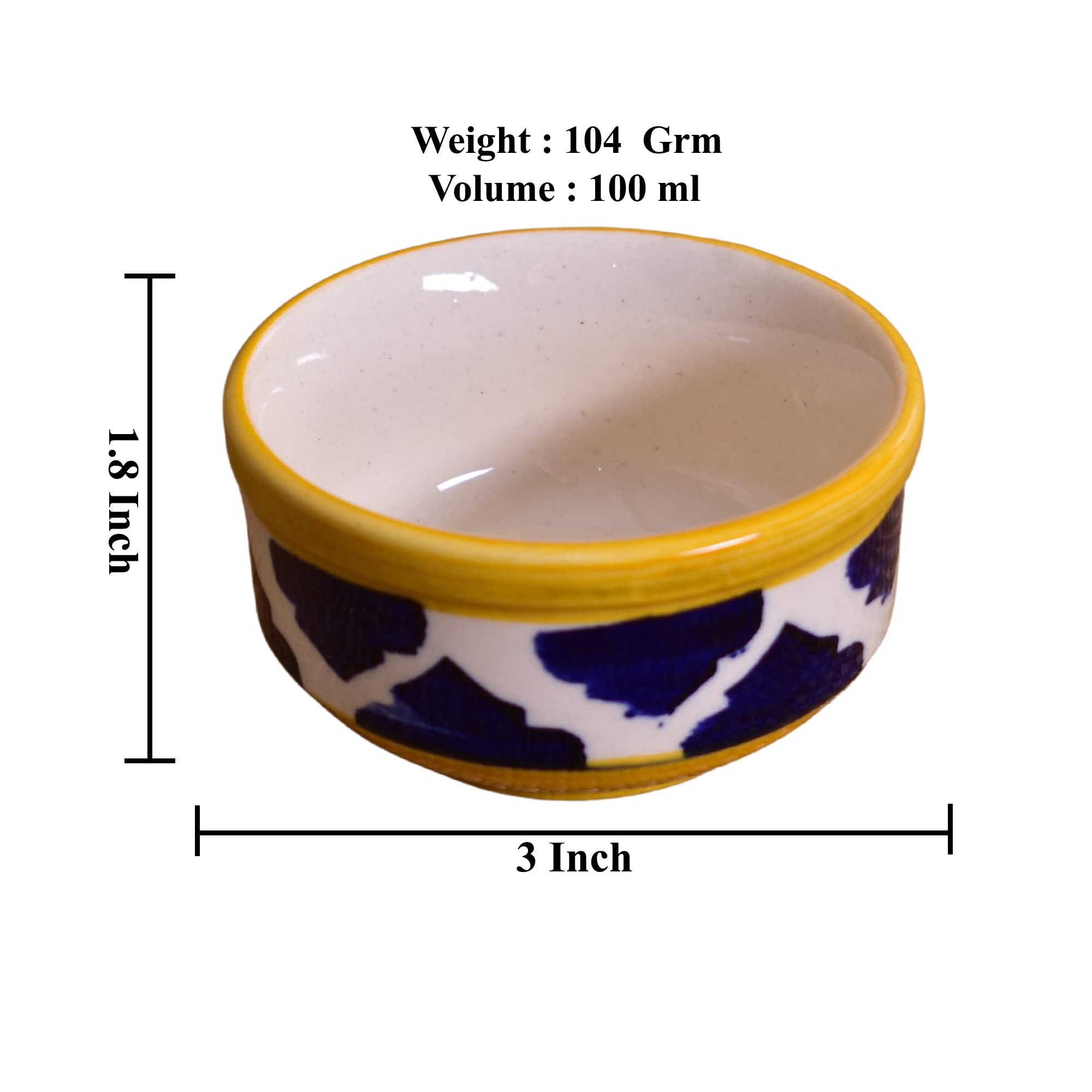 Kunhar Ceramic Sauce Holder - 100 ML, 6 Pieces, Yellow Blue