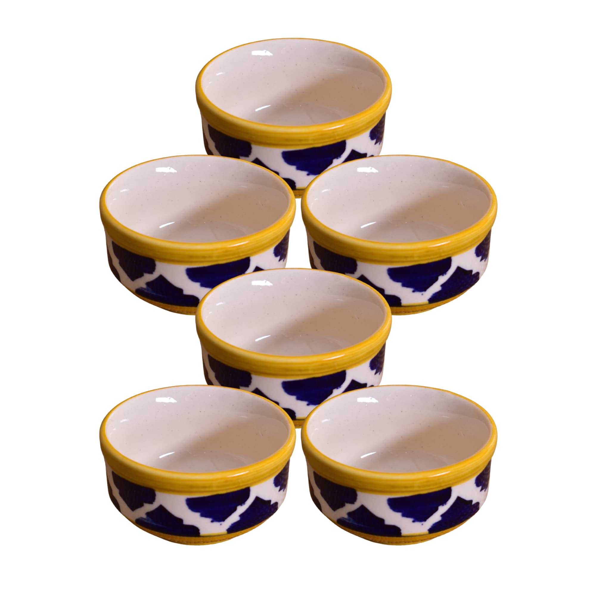 Kunhar Ceramic Sauce Holder - 100 ML, 6 Pieces, Yellow Blue
