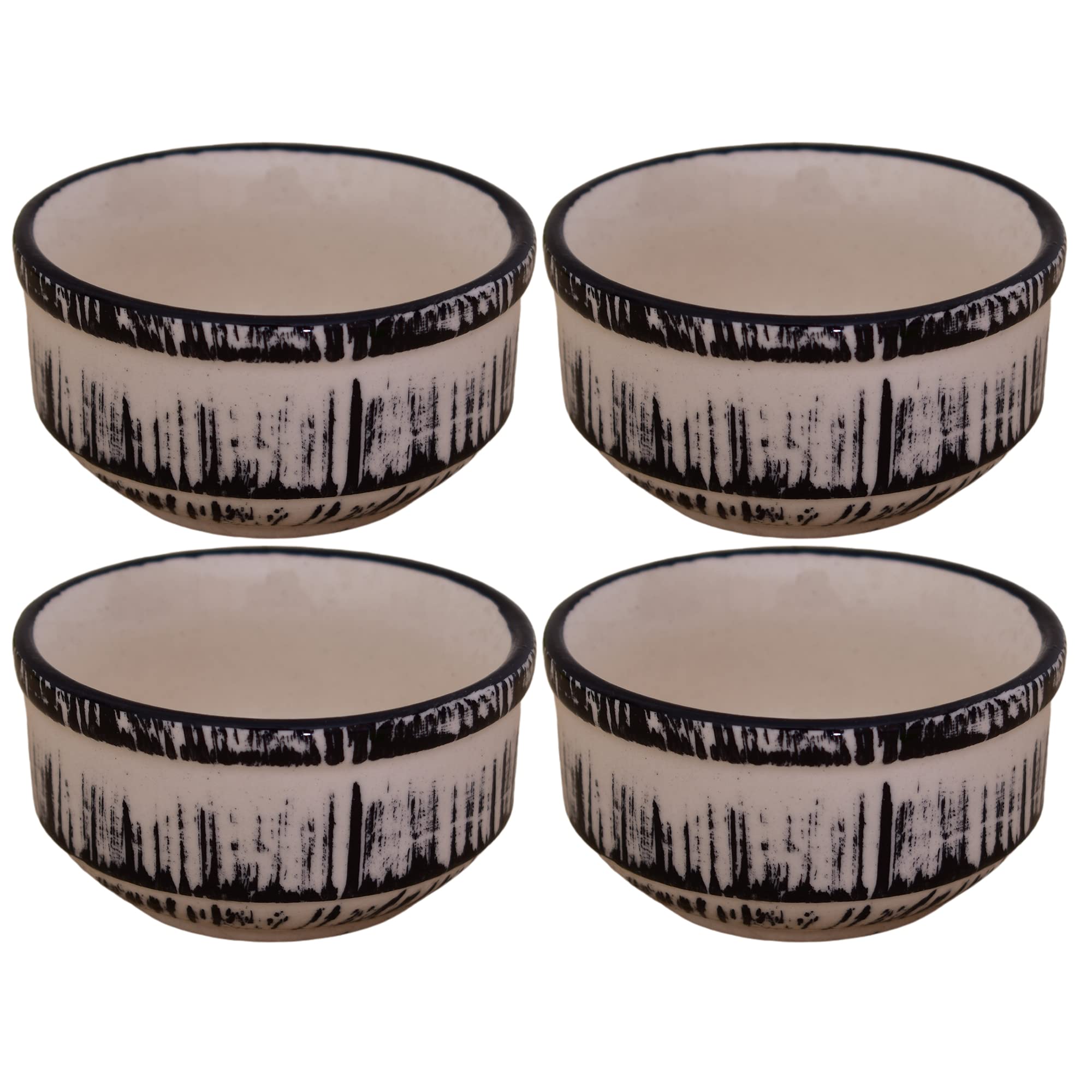Kunhar Ceramic Sauce Holder - 100 ML, 4 Pieces, Black White