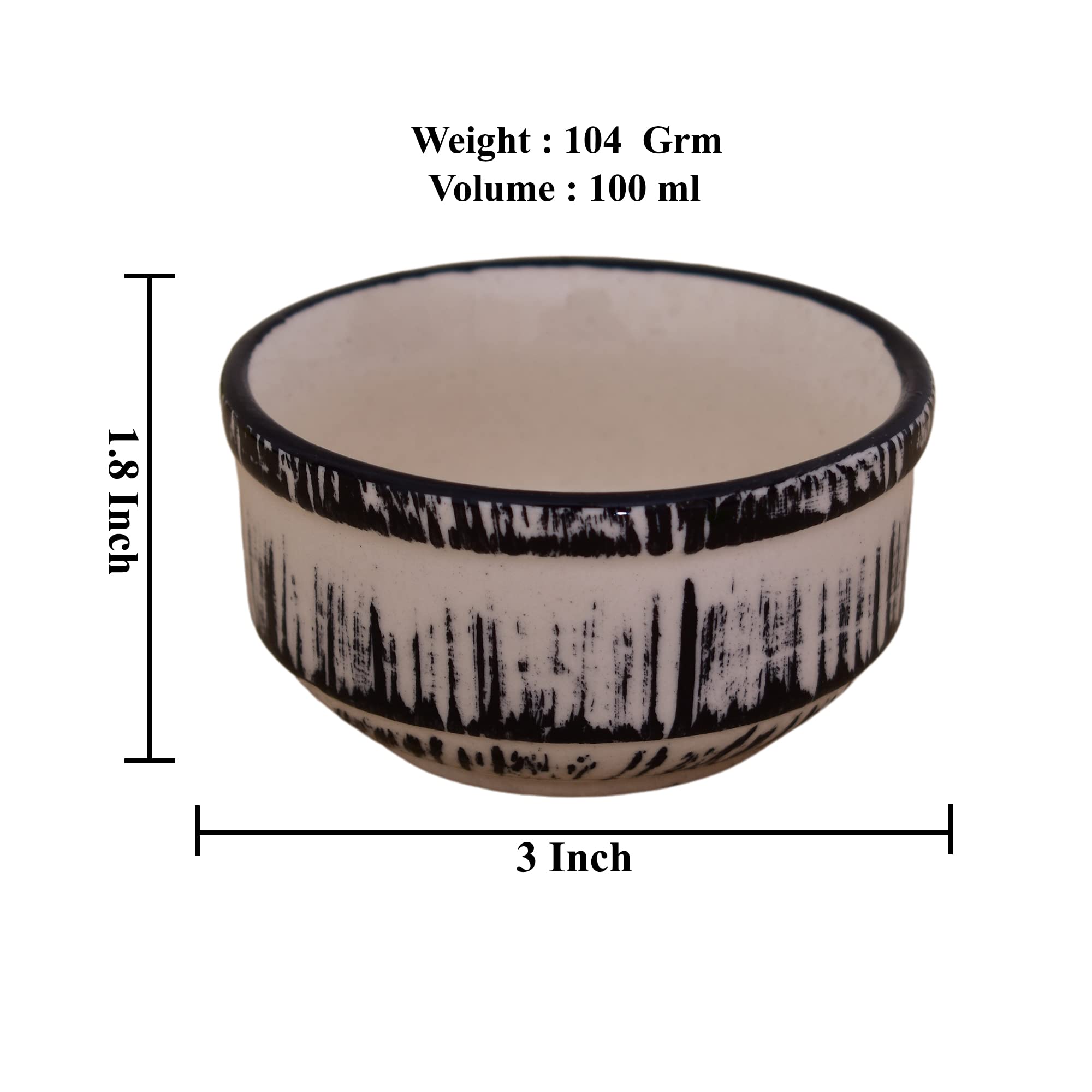 Kunhar Ceramic Sauce Holder - 100 ML, 4 Pieces, Black White