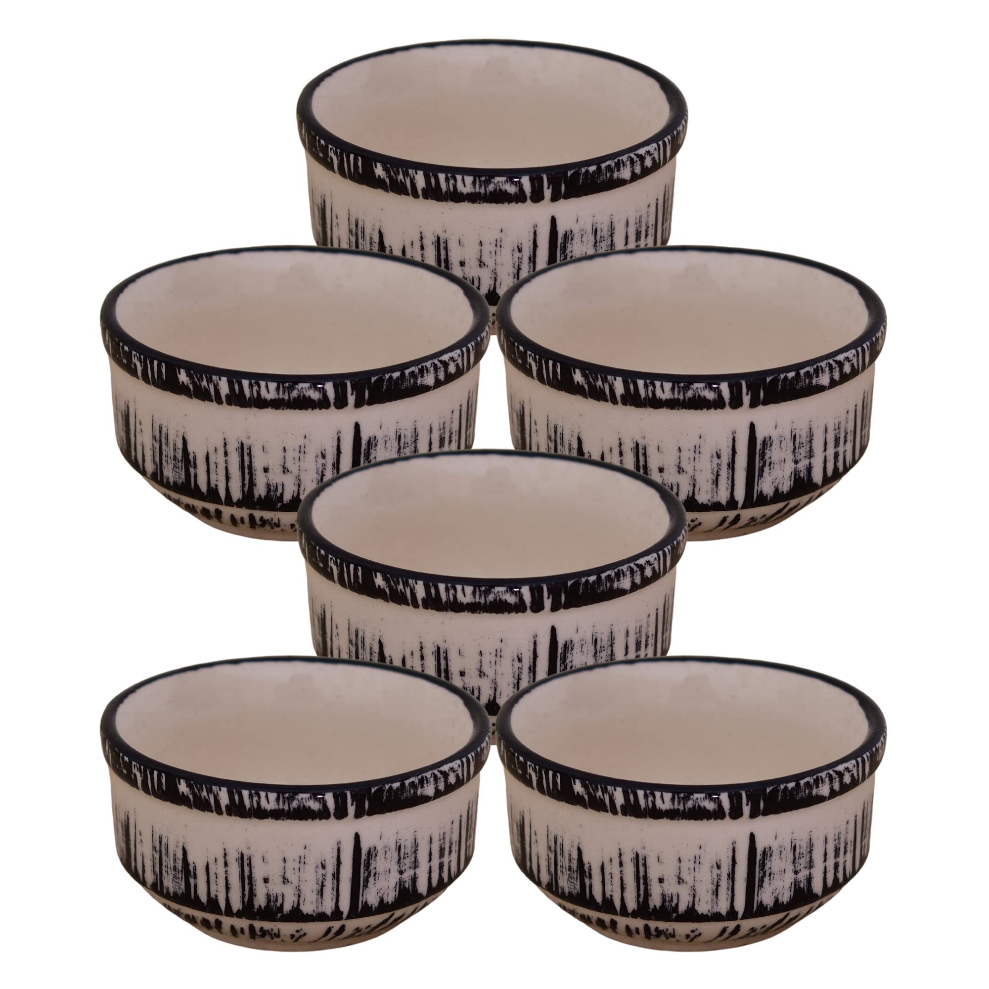 Kunhar Ceramic Sauce Holder - 100 ML, 6 Pieces, Black White