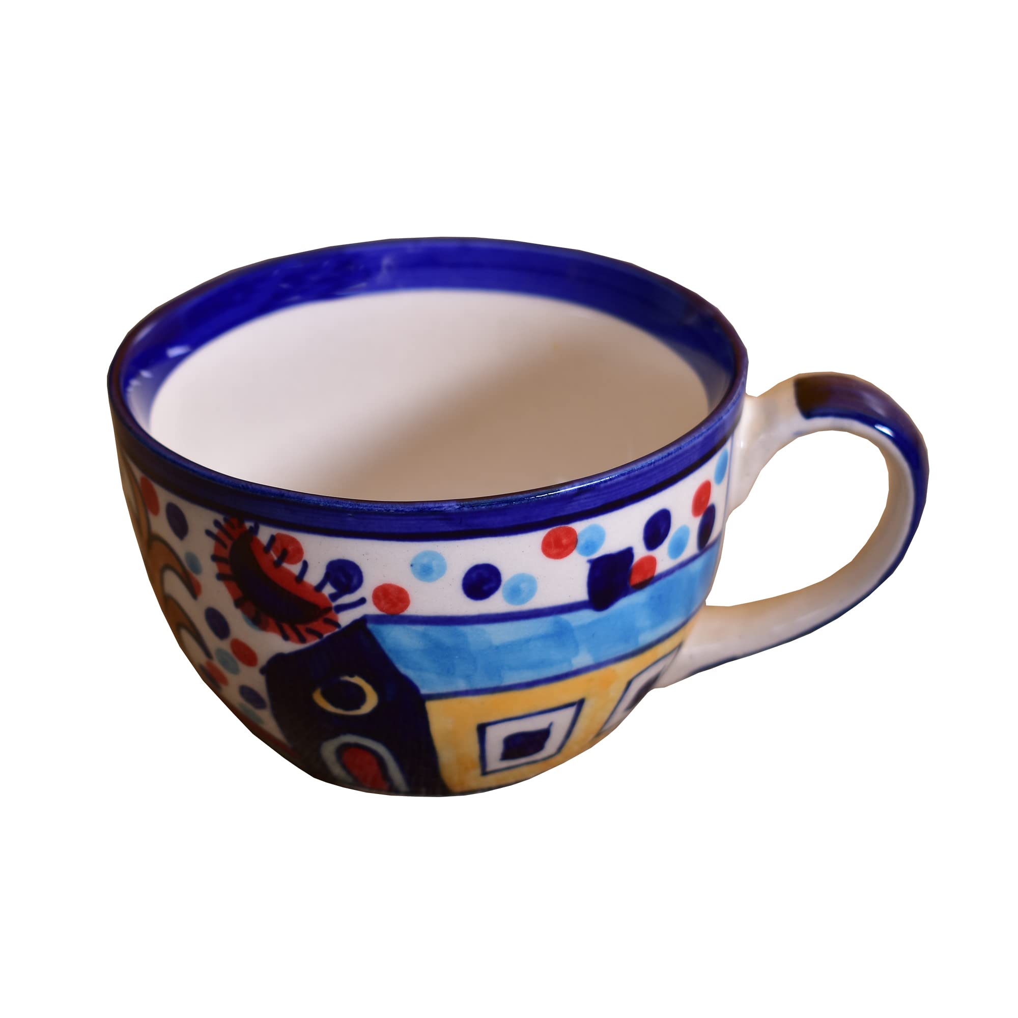 Kunhar Ceramic Hut Painting Soup Mug - Multicolor, 2 Pieces, 350 ML