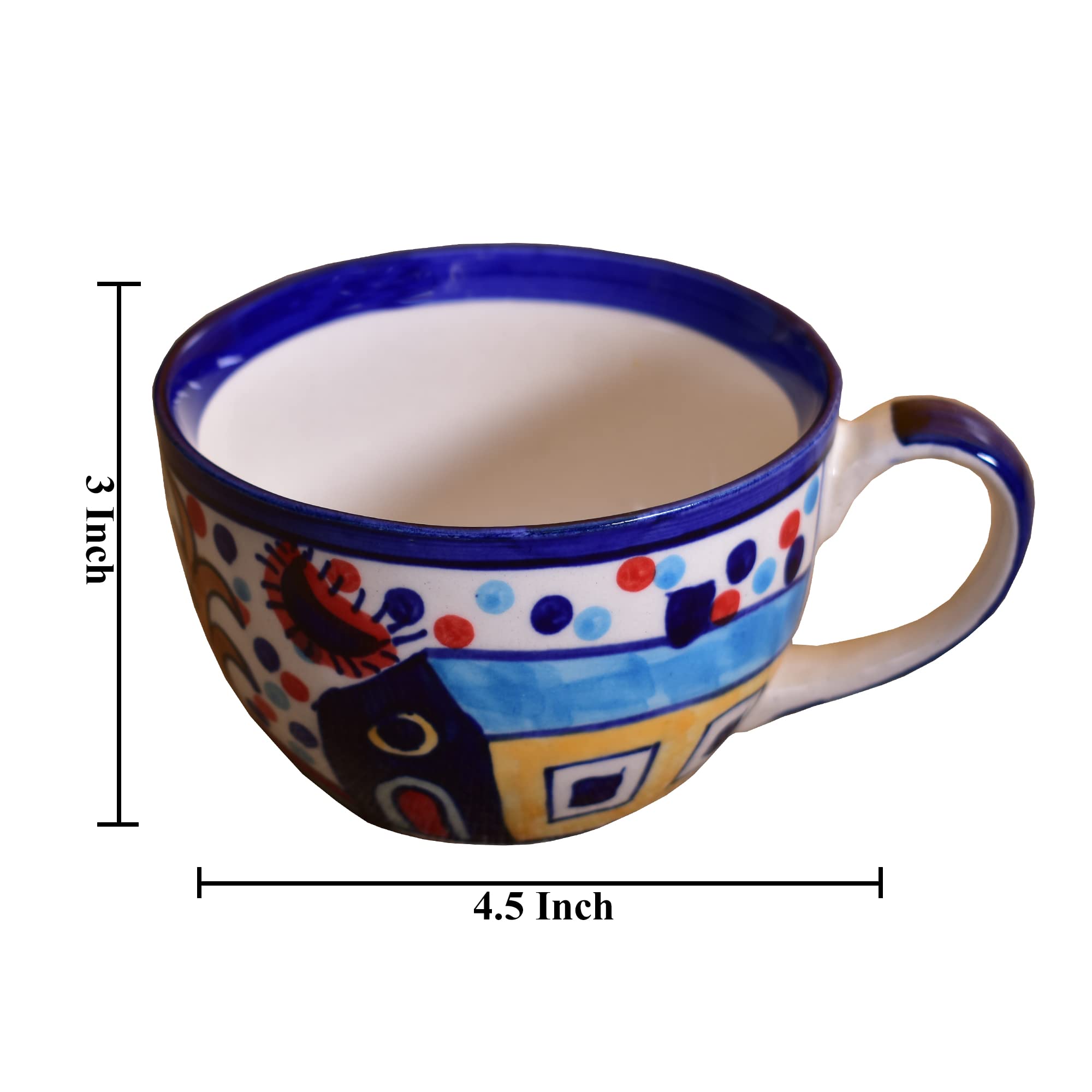Kunhar Ceramic Hut Painting Soup Mug - Multicolor, 2 Pieces, 350 ML