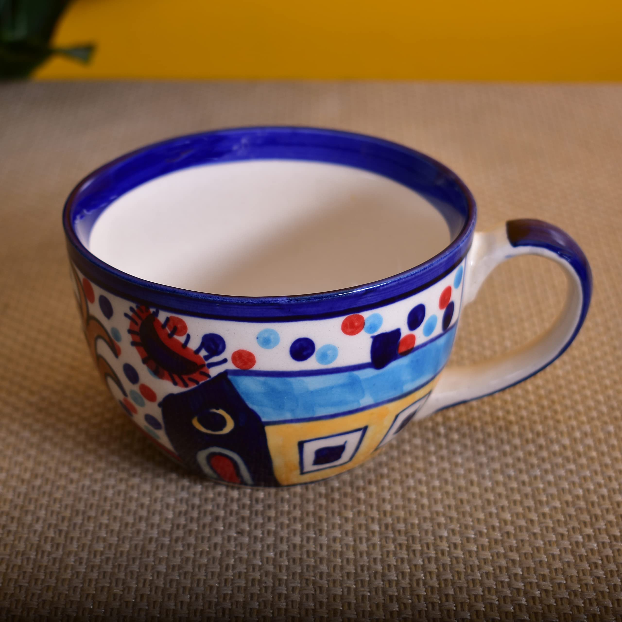 Kunhar Ceramic Hut Painting Soup Mug - Multicolor, 4 Pieces, 350 ML