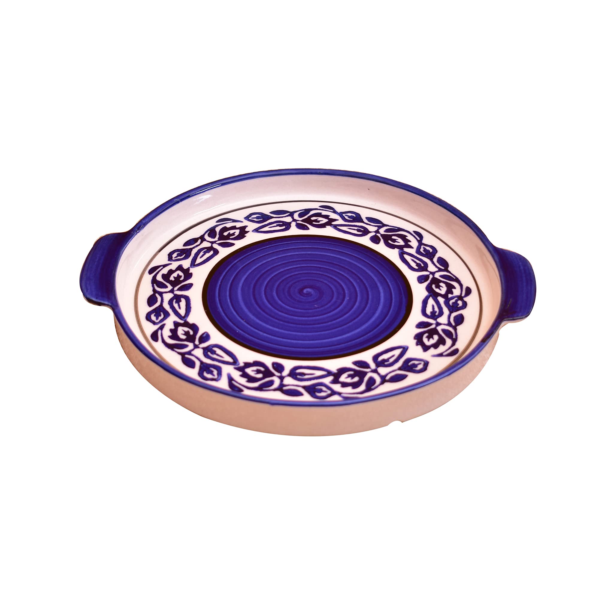Kunhar Ceramic Snacks Serving Tray, Pizza Plate - 1 Piece, Blue Vine, 8 Inch