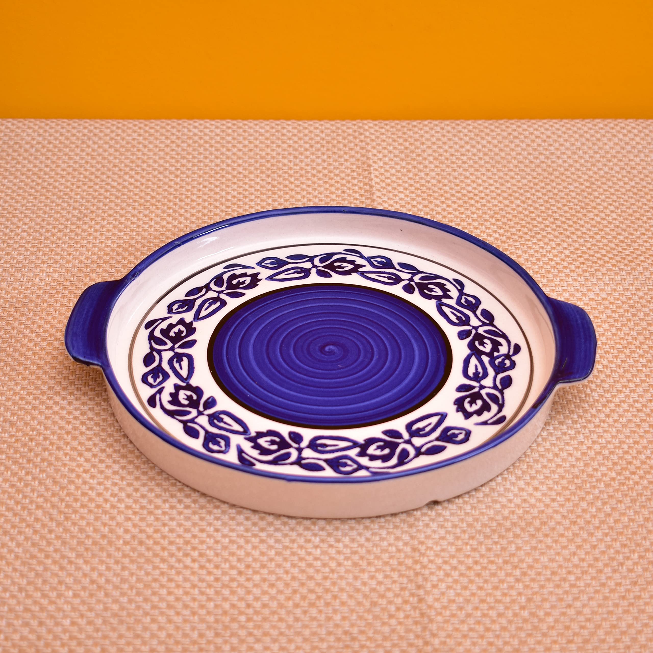 Kunhar Ceramic Snacks Serving Tray, Pizza Plate - 1 Piece, Blue Vine, 8 Inch
