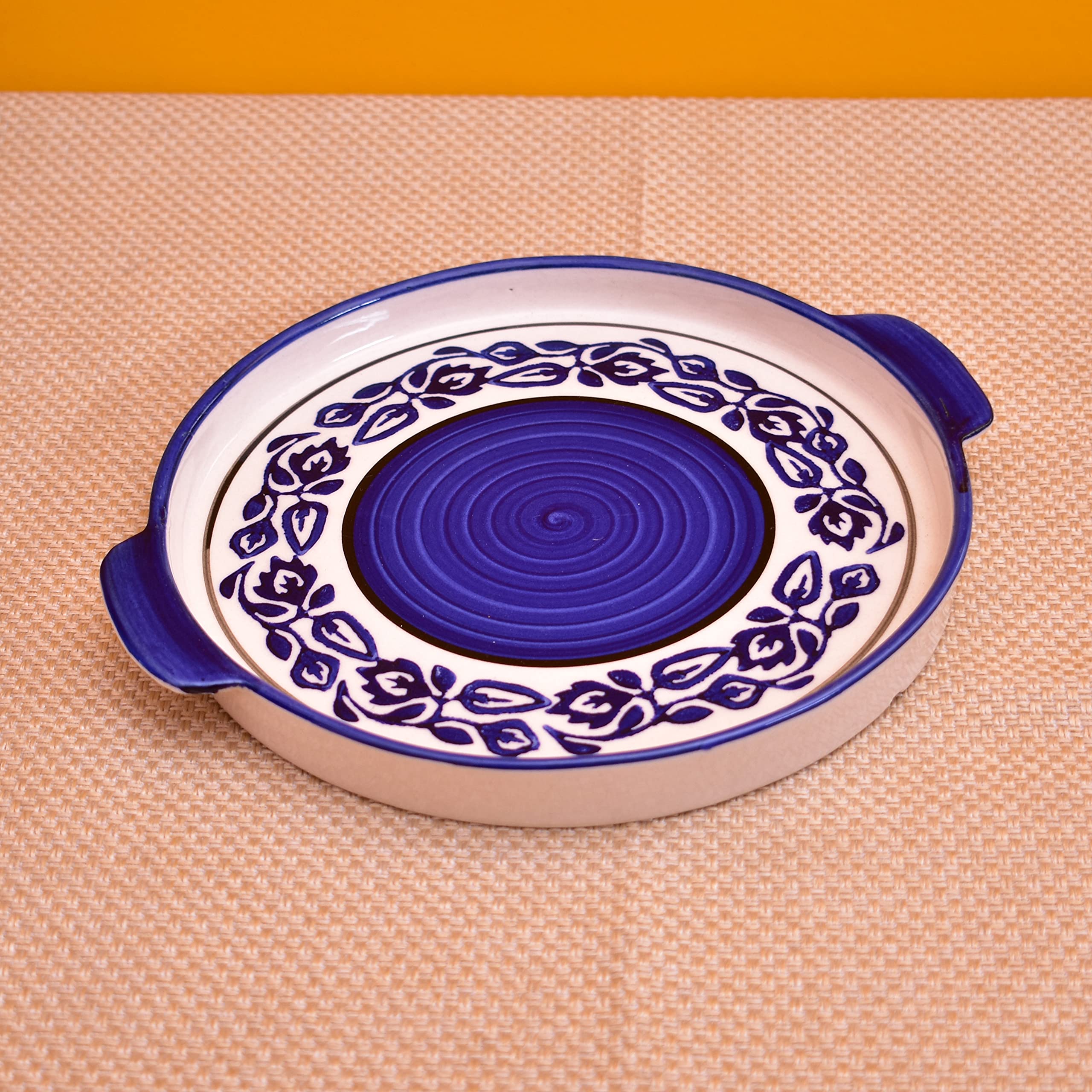 Kunhar Ceramic Snacks Serving Tray, Pizza Plate - 1 Piece, Blue Vine, 8 Inch