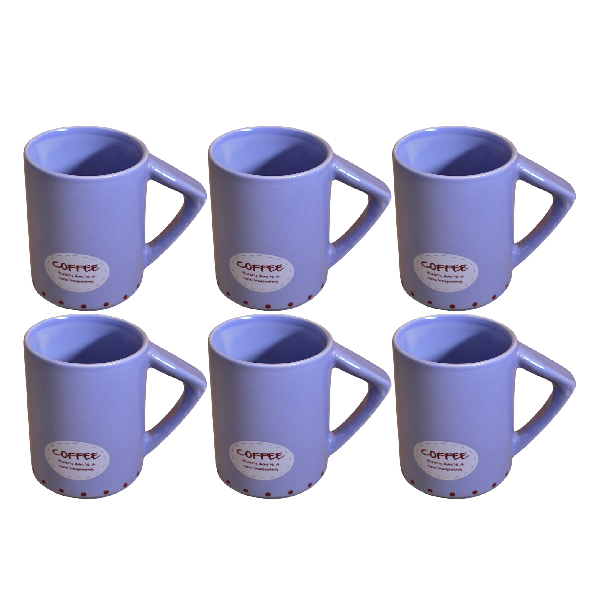 Kunhar Ceramic Tea Cups, Coffee Cups - 6 Pieces, Soft Blue, 200 Ml