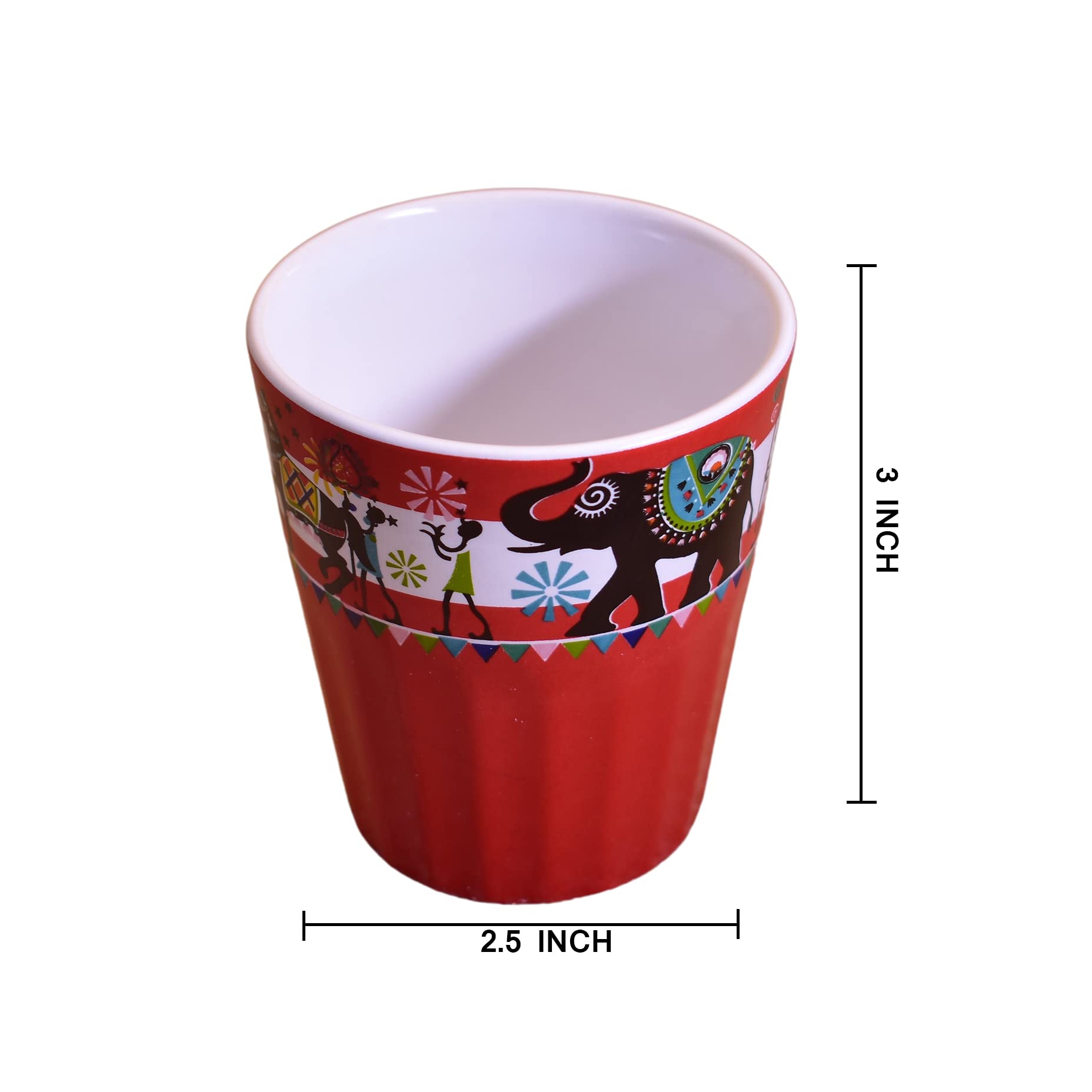 Kunhar Ceramic Tea Glass with Warli Painting, Milk Glass with Warli Painting, Coffee Glass - 6 Pieces, Dark Burgundy, 125ml