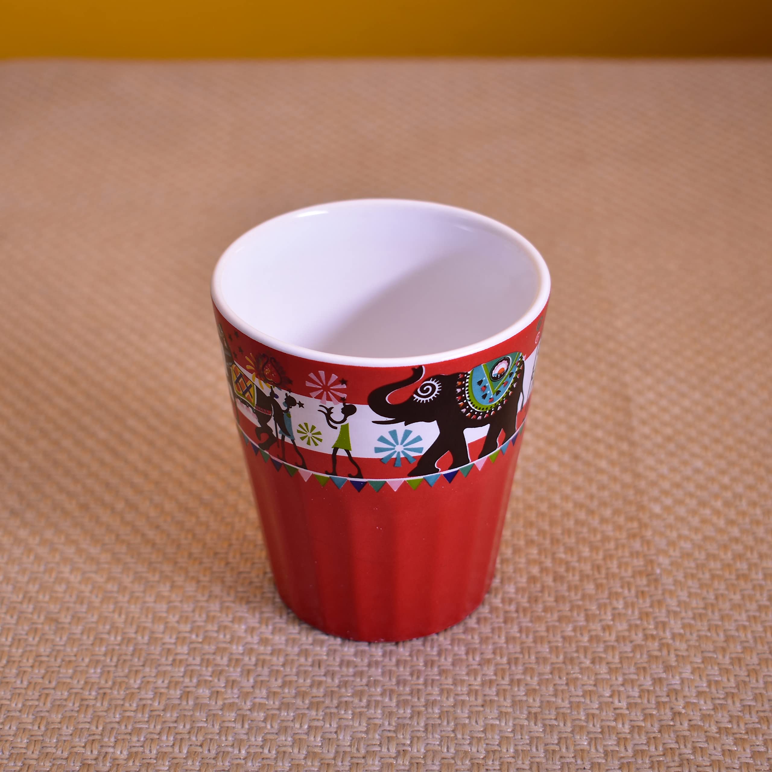 Kunhar Ceramic Tea Glass with Warli Painting, Milk Glass with Warli Painting, Coffee Glass - 6 Pieces, Dark Burgundy, 125ml