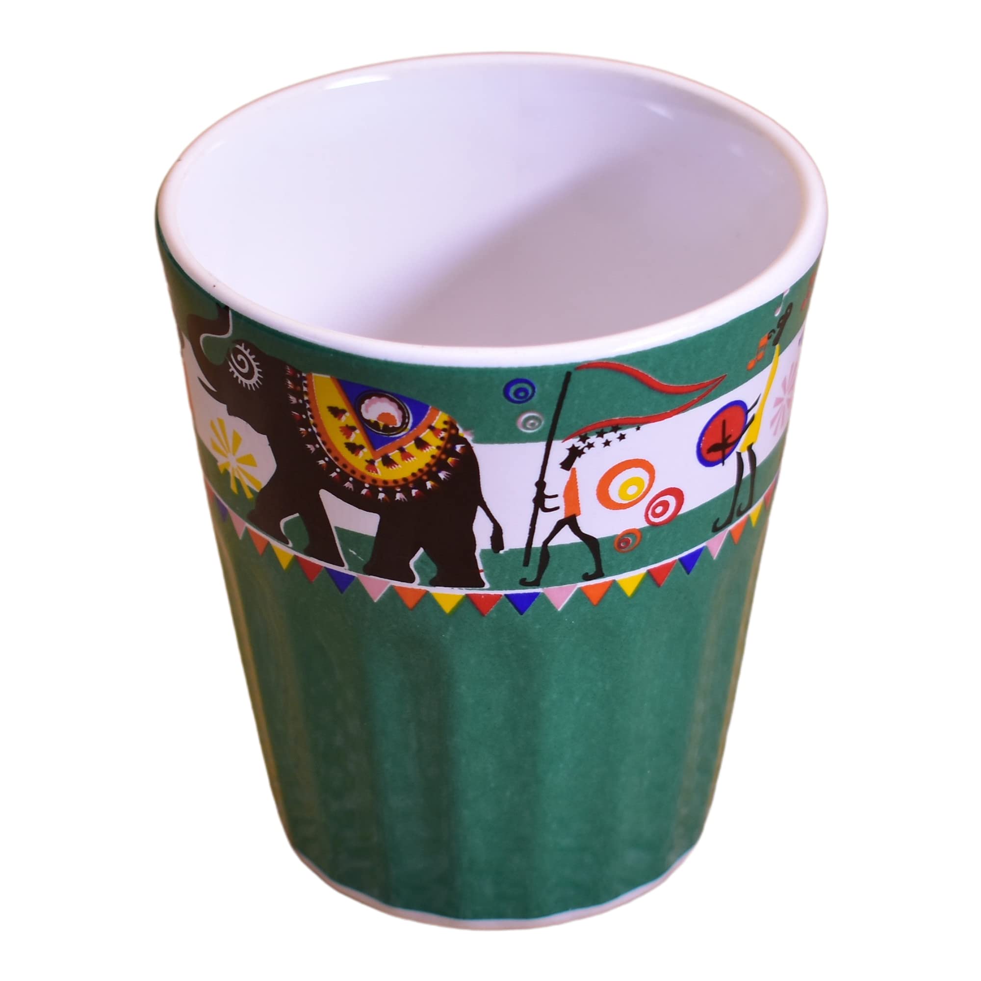Kunhar Ceramic Tea Glass with Warli Painting, Milk Glass with Warli Painting, Coffee Glass - 6 Pieces, Dark Green Blue, 125ml
