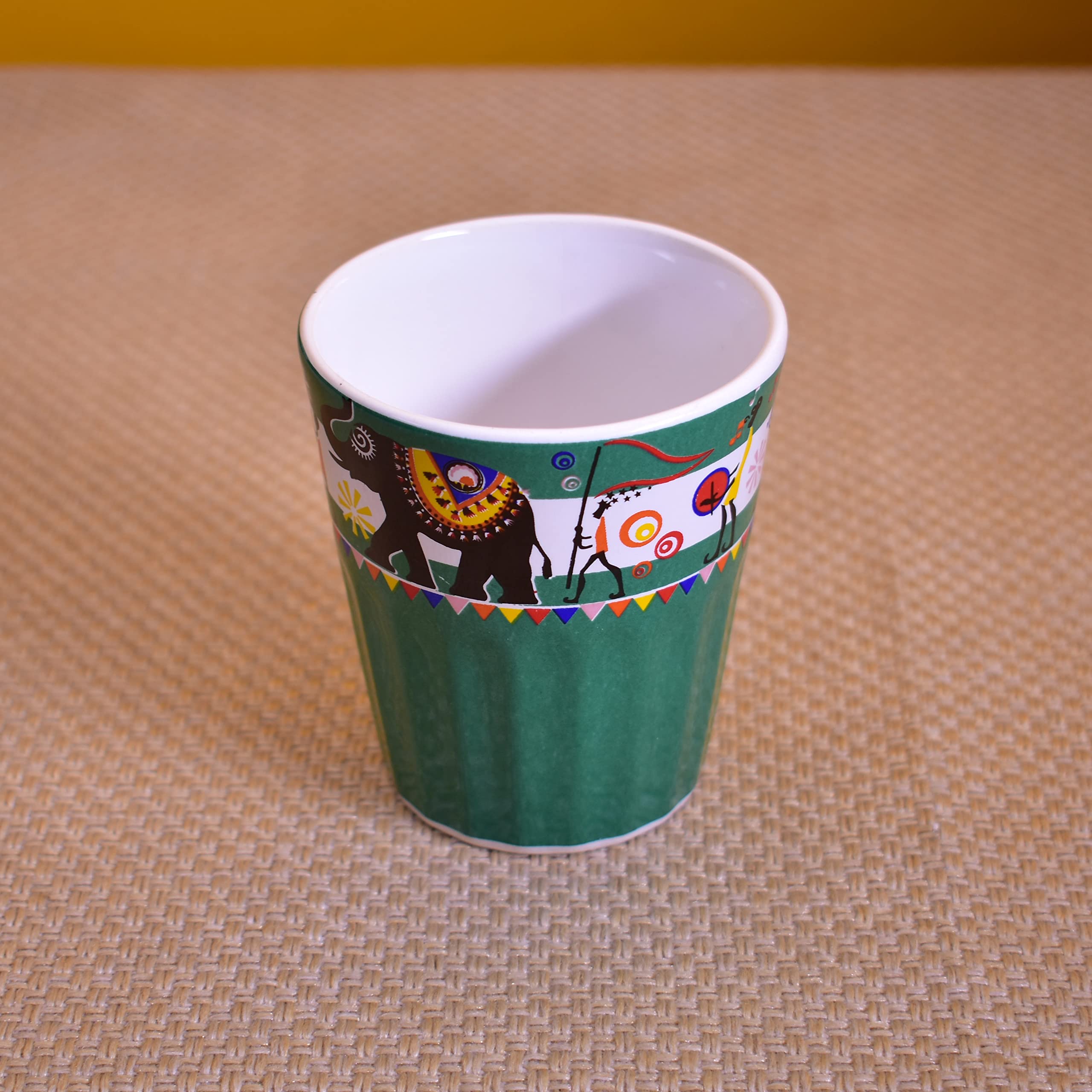 Kunhar Ceramic Tea Glass with Warli Painting, Milk Glass with Warli Painting, Coffee Glass - 6 Pieces, Dark Green Blue, 125ml