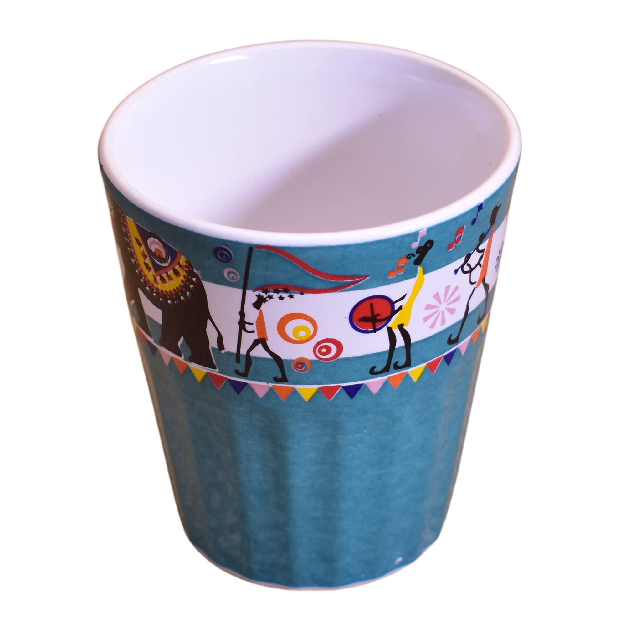 Kunhar Ceramic Tea Glass with Warli Painting, Milk Glass with Warli Painting, Coffee Glass - 6 Pieces, Denim, 125ml