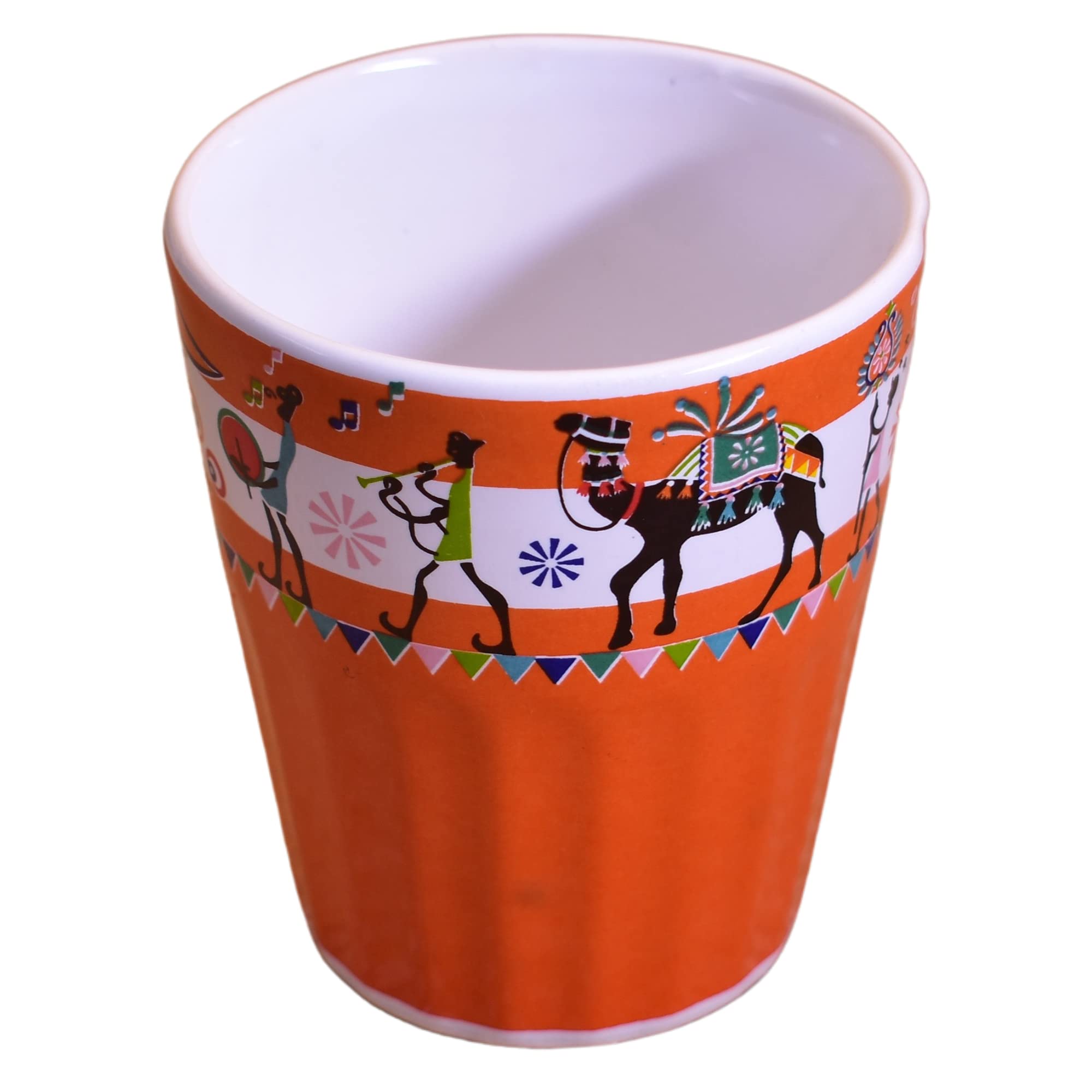 Kunhar Ceramic Tea Glass with Warli Painting, Milk Glass with Warli Painting, Coffee Glass - 6 Pieces, Rusty Red, 125ml