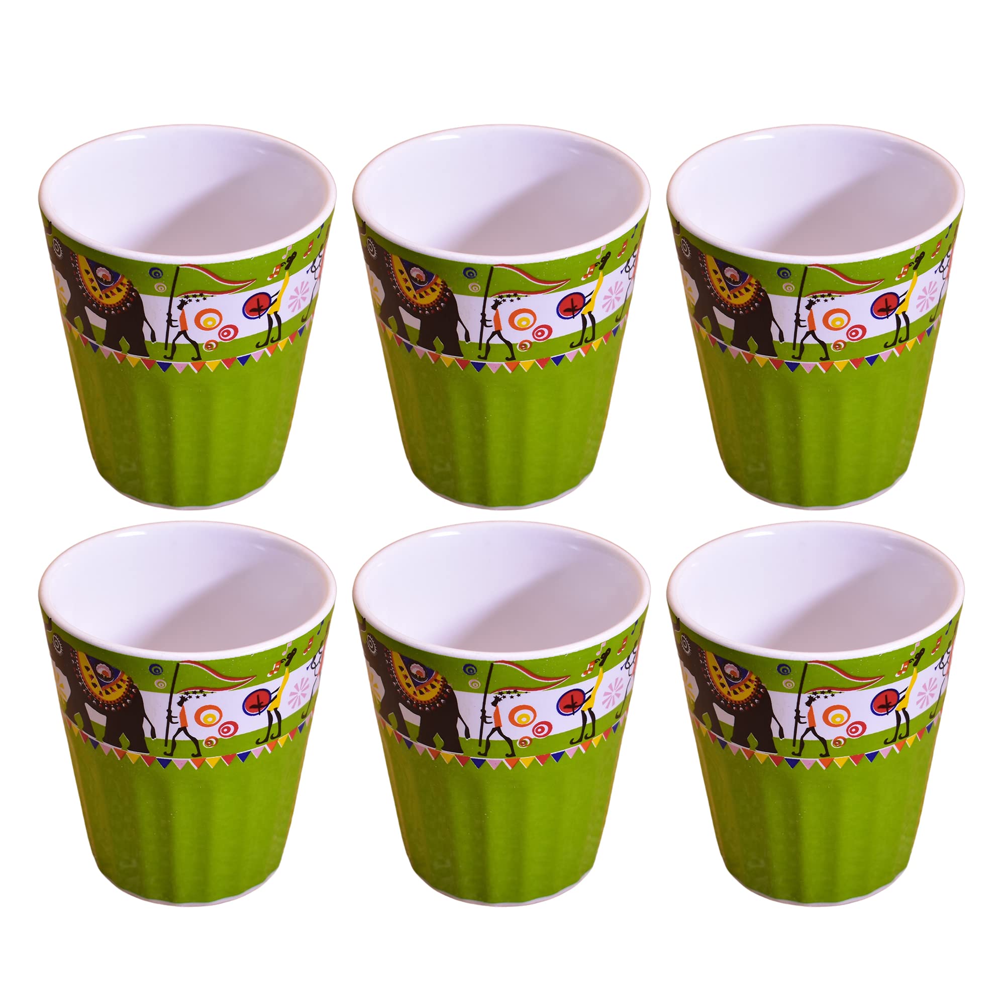 Kunhar Ceramic Tea Glass with Warli Painting, Milk Glass with Warli Painting, Coffee Glass - 6 Pieces, Murky Green, 125ml