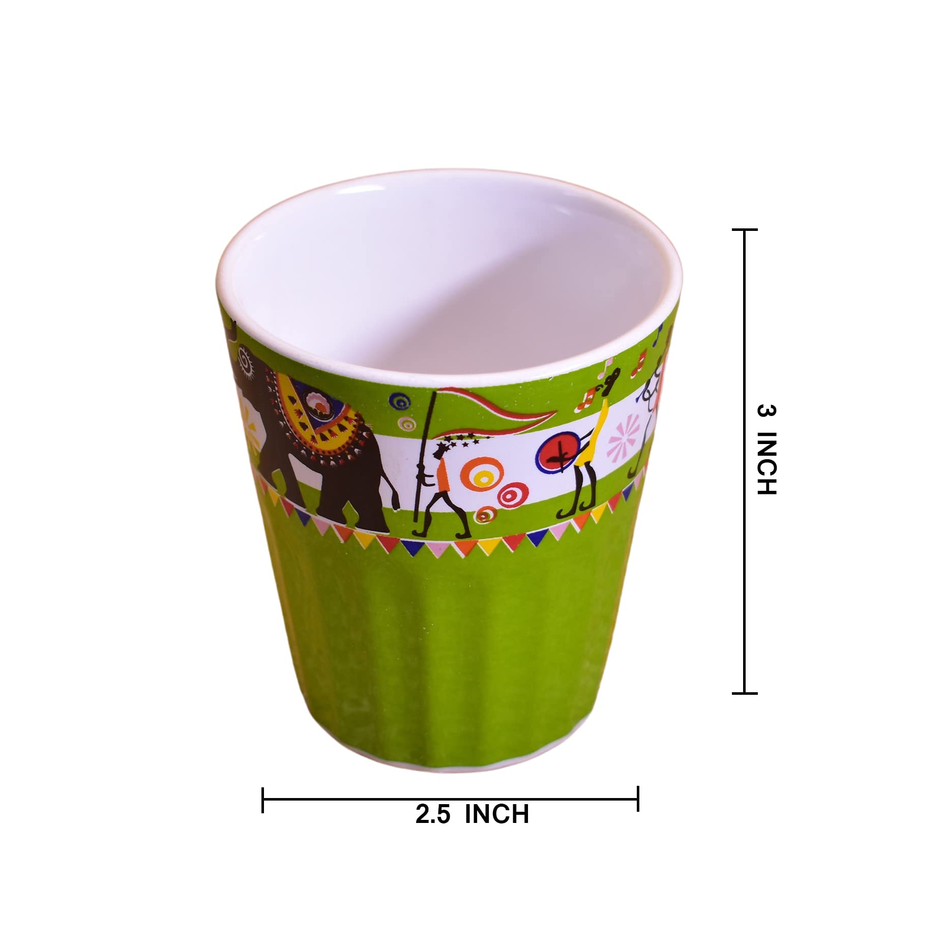 Kunhar Ceramic Tea Glass with Warli Painting, Milk Glass with Warli Painting, Coffee Glass - 6 Pieces, Murky Green, 125ml