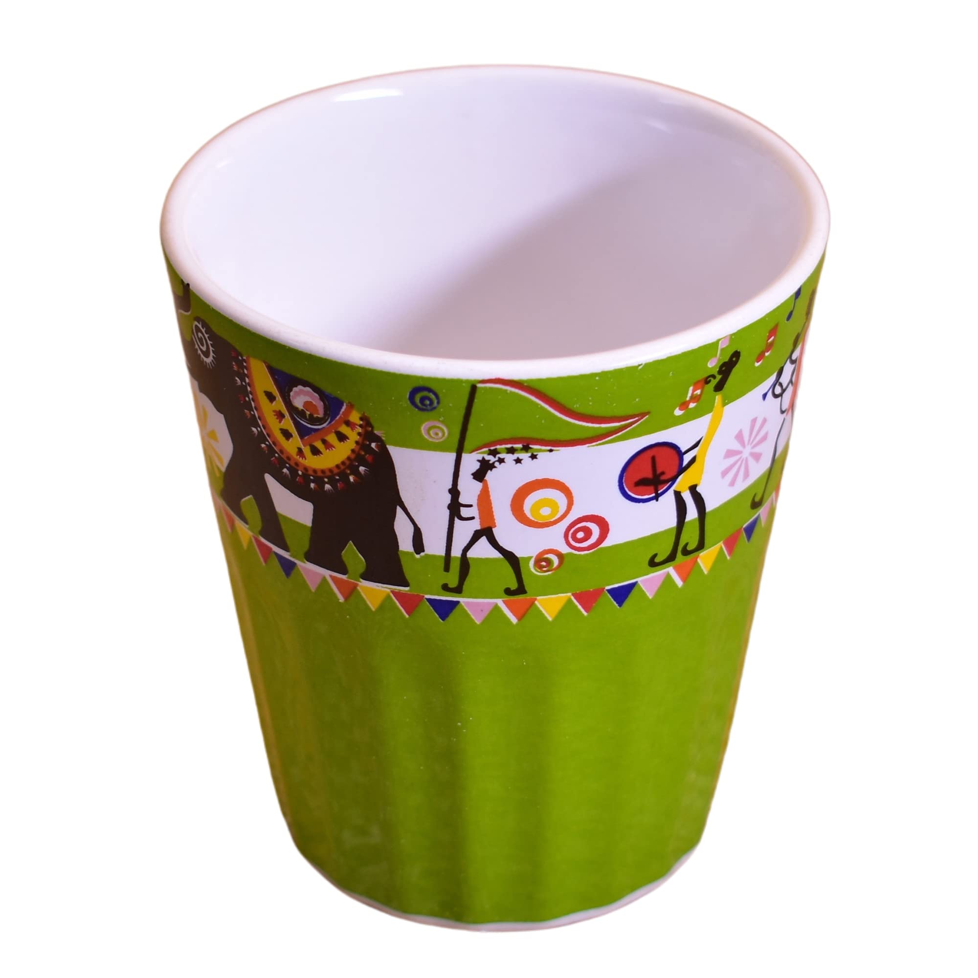 Kunhar Ceramic Tea Glass with Warli Painting, Milk Glass with Warli Painting, Coffee Glass - 6 Pieces, Murky Green, 125ml