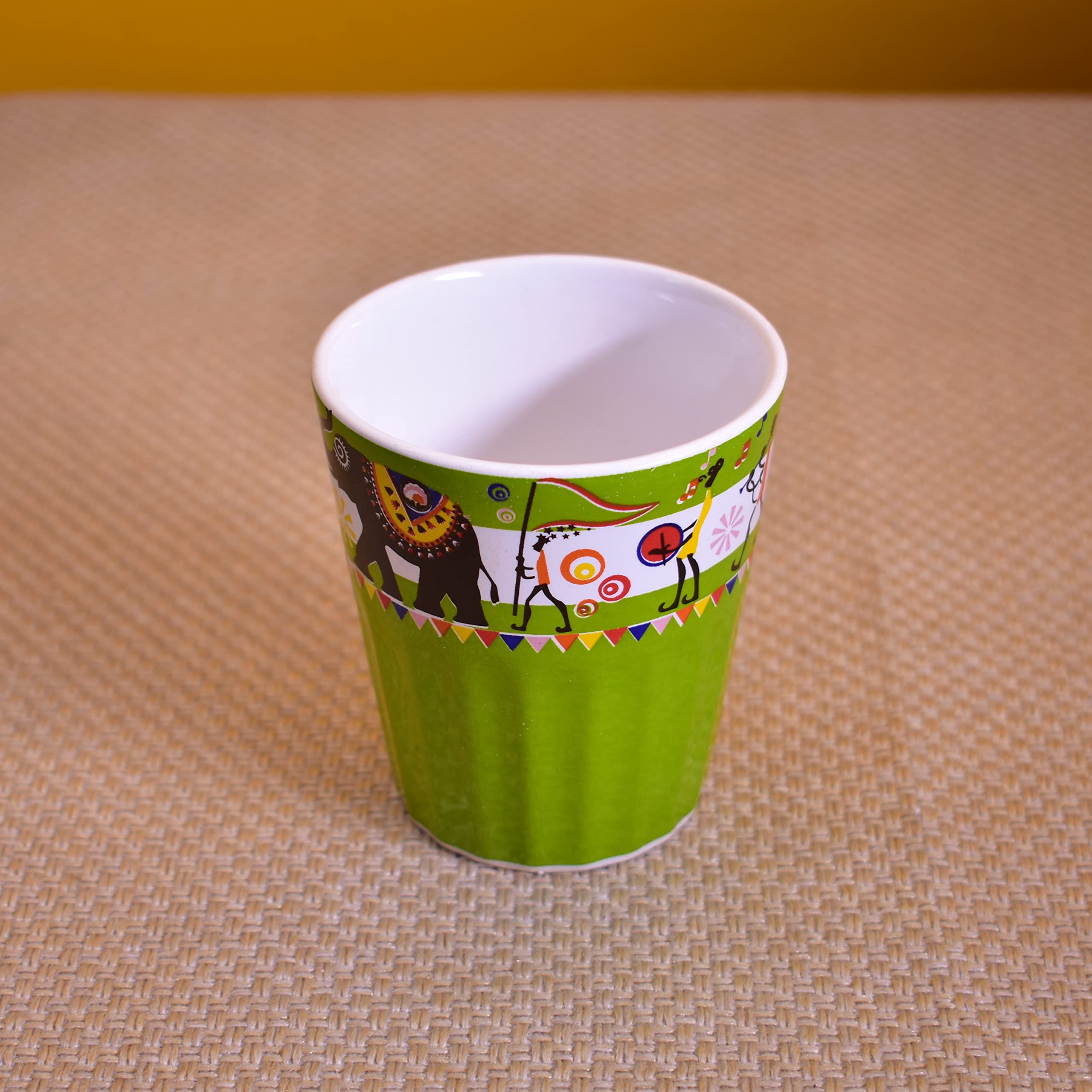 Kunhar Ceramic Tea Glass with Warli Painting, Milk Glass with Warli Painting, Coffee Glass - 6 Pieces, Murky Green, 125ml