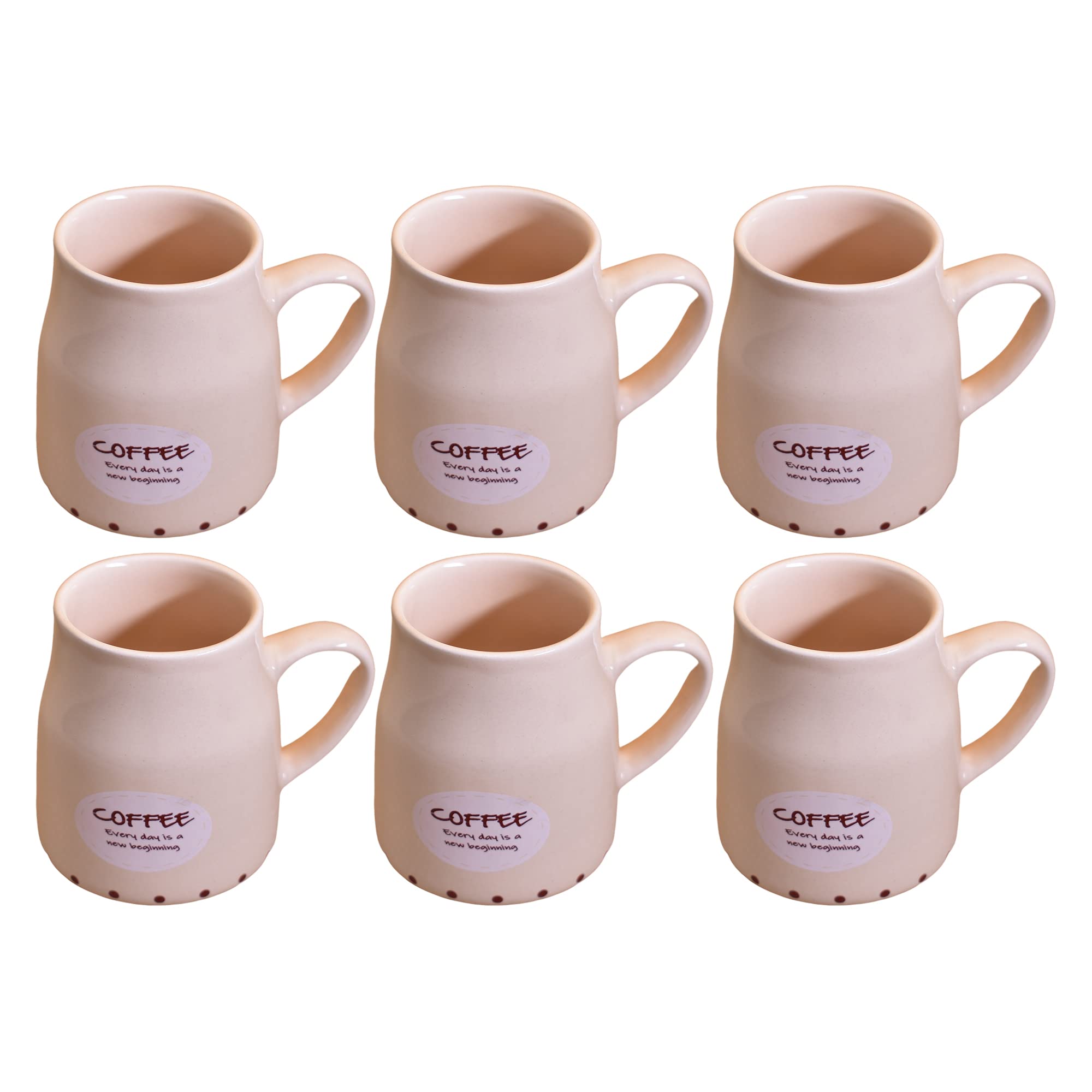 Kunhar Ceramic Tea Cups, Coffee Cups - 6 Pieces, Wheat, 160 Ml